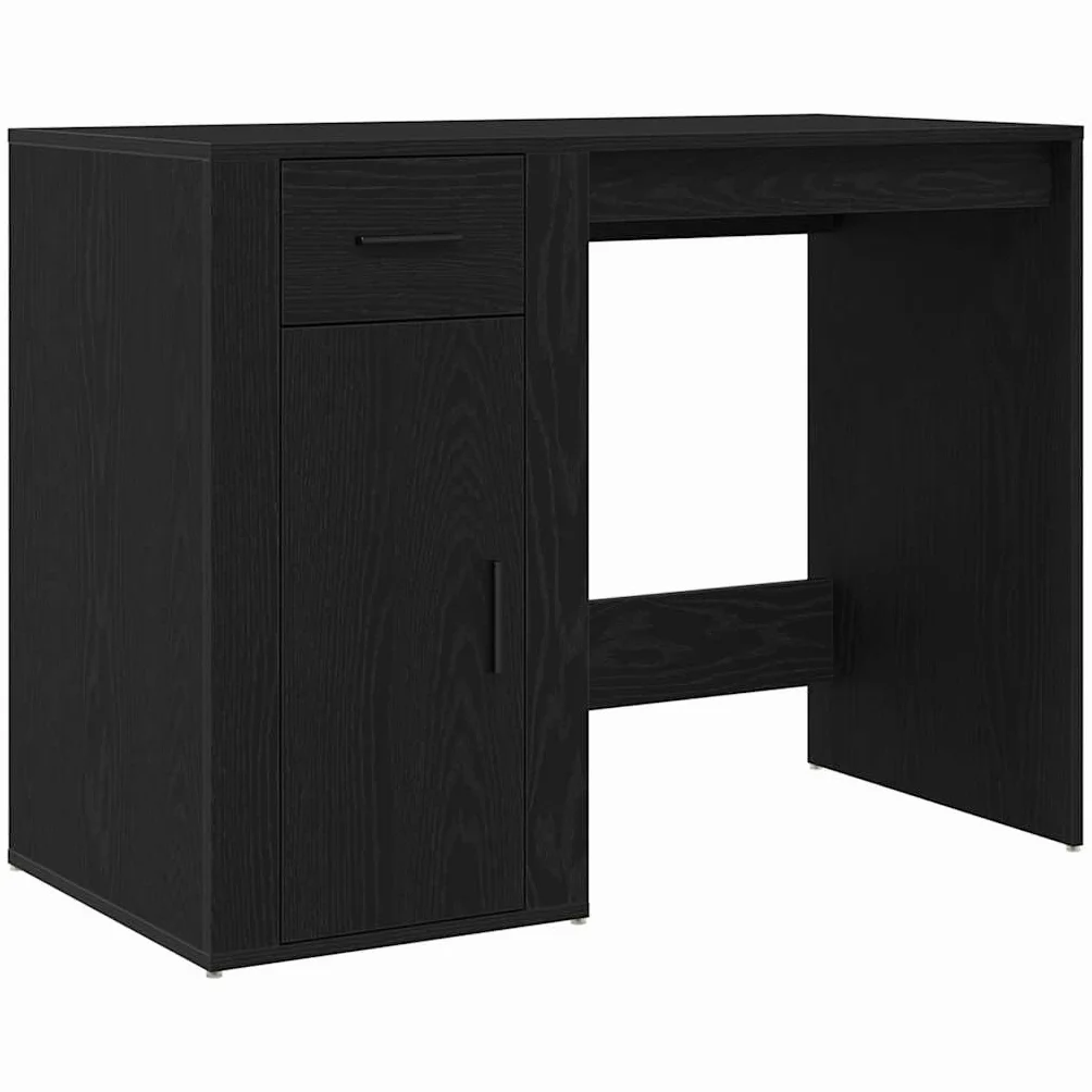 Nowoczesne biurko z szufladami w kolorze czarnym o wyglądzie dębu, 100 x 49 x 74 cm, z materiału drewnopochodnego zapewnia stabilność, idealne do domowego biura i gabinetu, łatwy montaż
