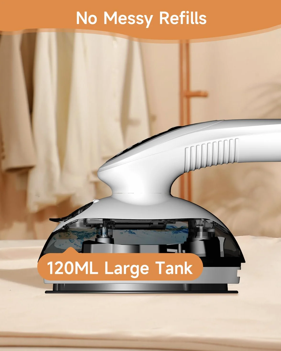 J&J EASIER, FASTER - Podróżne żelazko parowe do ubrań, 1100 W, strumień pary 20 g/min, duży zbiornik 120 ml, szybkie nagrzewanie 25 sekund, podeszwa ceramiczna, kabel 1,7 m