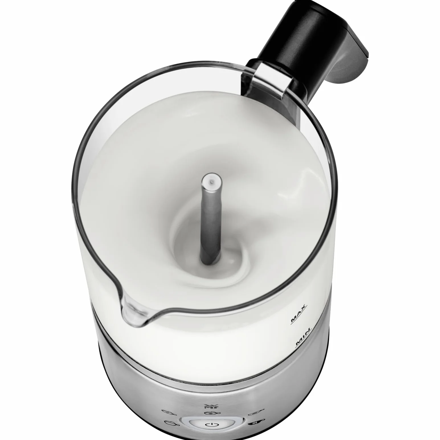 WMF Lono szklany spieniacz do mleka, elektryczny, 150-250 ml, 650 W, mikser Frappe Mixer, ekran dotykowy, do spieniania mleka na gorąco i zimno, gorące mleko, podgrzewacz do mleka, ekspres do kakao,