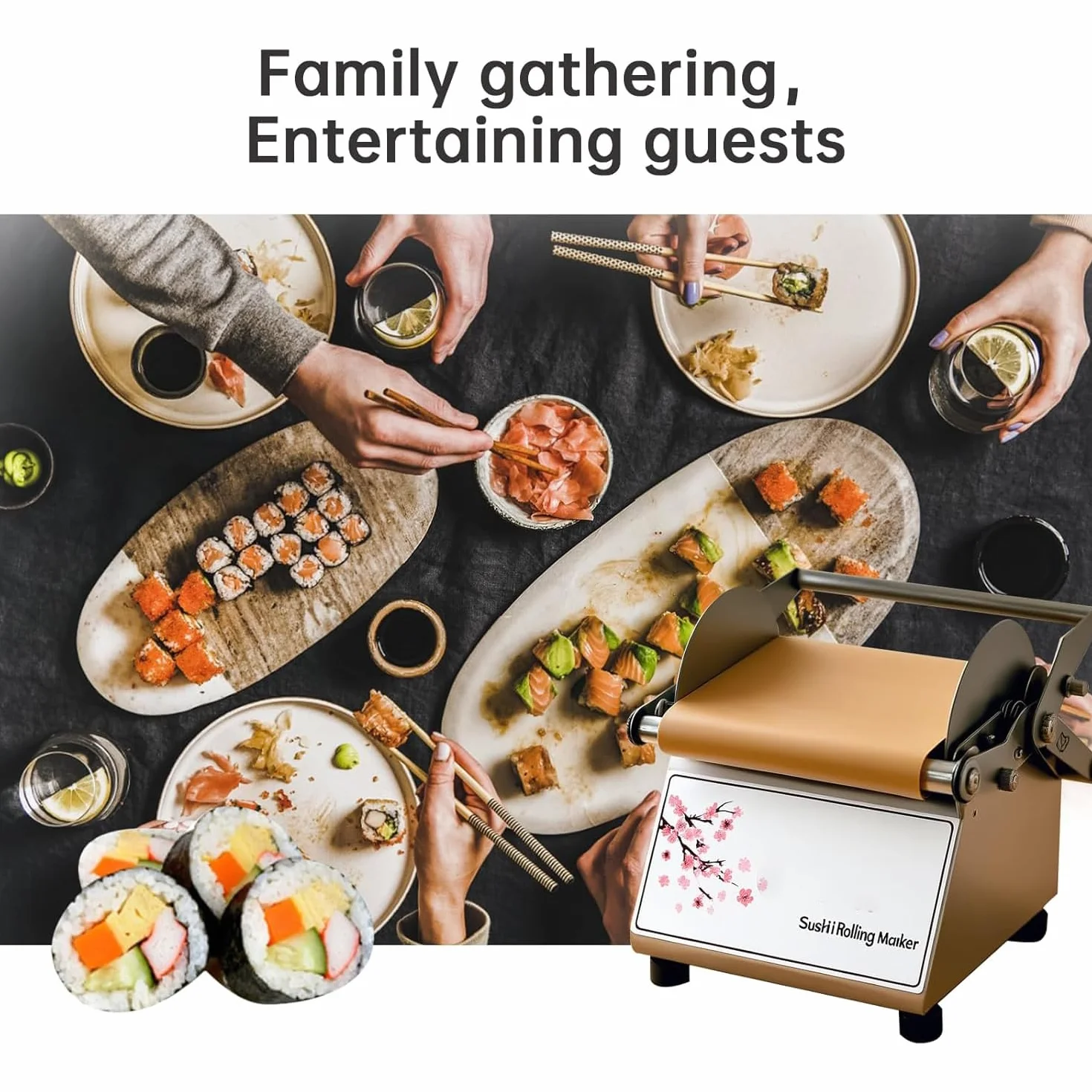 Zestaw do robienia sushi, ręczny wałek do sushi do samodzielnego wykonania sushi, konstrukcja ze stali nierdzewnej, idealny do restauracji i bufetu