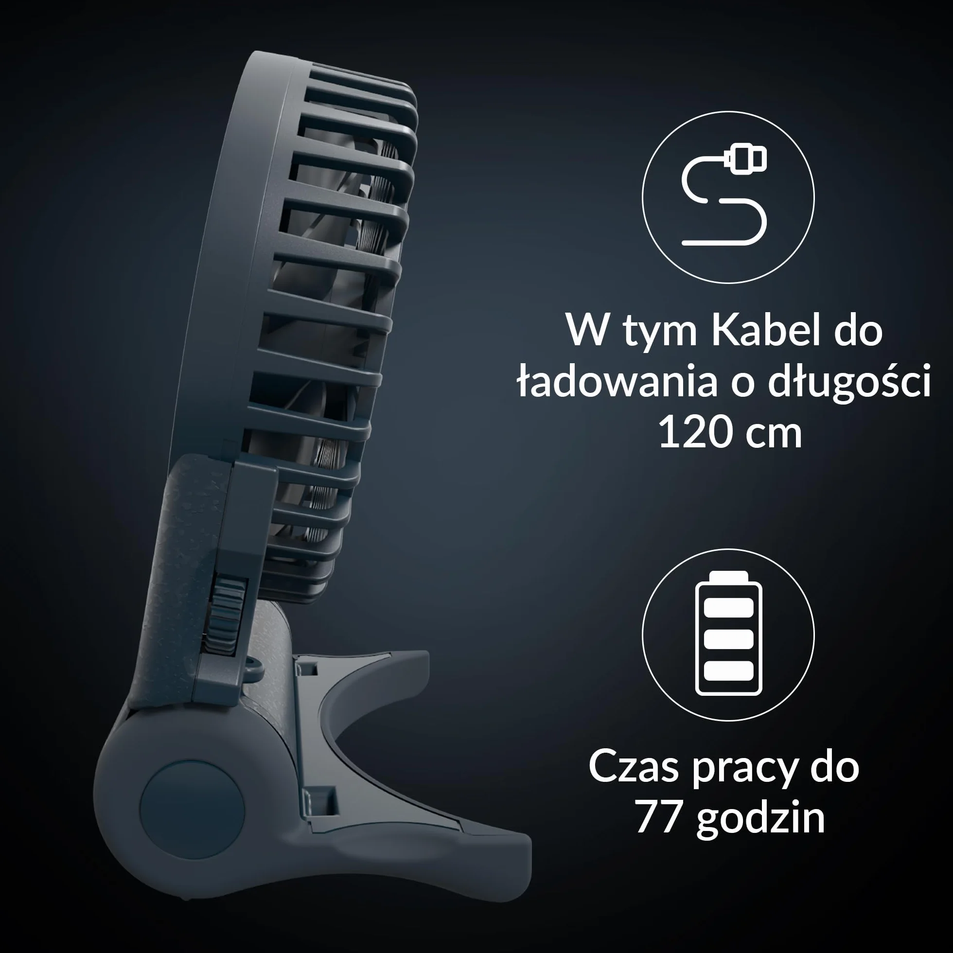 ARCTIC Summair 2Go (Dark Blue) - Wentylator Kieszonkowy z Akumulatorem i Stojakiem, Bezstopniowa Regulacja Prędkości, Czas Pracy 4-70 h, Połączenie USB-C (w tym Kabel USB-A) - Niebieski