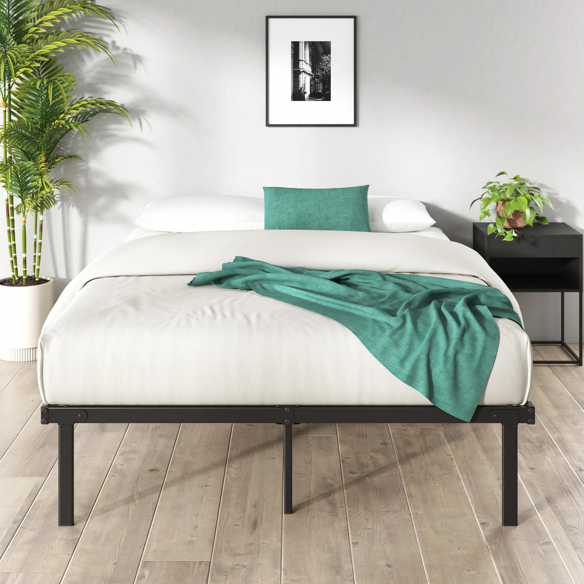 Zinus Caleb łóżko 140 x 200 cm 36 cm z miejscem do przechowywania metalowa rama składana czarne