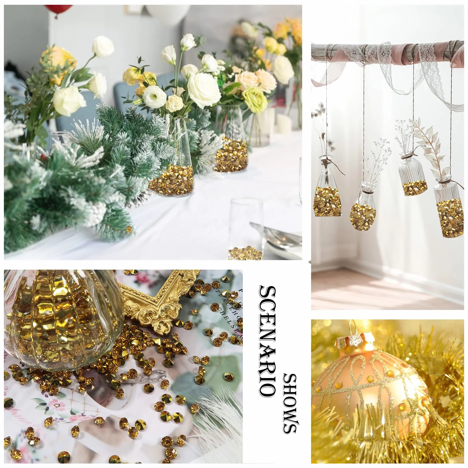 TOAOB 5000 szt., 3 mm, złote, kryształy, akrylowe diamenty, stół rozproszony, konfetti, jasne kamienie do centrum, na wesele, baby shower, dekoracje do wazonu