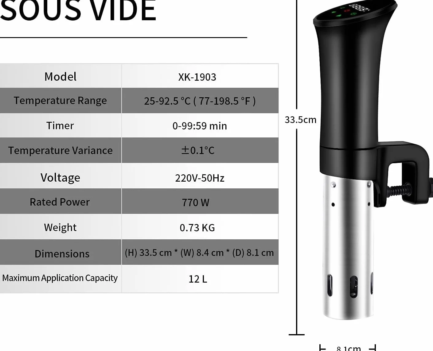 Sous vide Sous-vide Garer, precyzyjny garnek do gotowania, cyrkulator zanurzenia, wydajna, cicha cyrkulacja wody, niski poziom oleju i niskotłuszczowy, zdrowe odżywianie, czarny (wielokrotnego użytku)