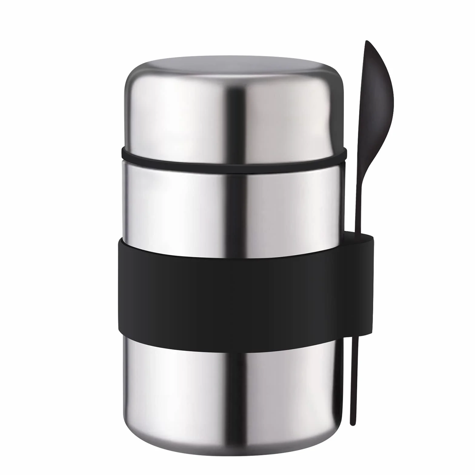 Ghope Minimalistyczny czarny 400 ml prostokątny pojemnik na lunch ze stali nierdzewnej, pojemnik na podgrzewanie, pojemnik na żywność z łyżką, pudełko do podgrzewania płatków śniadaniowych, owsianki