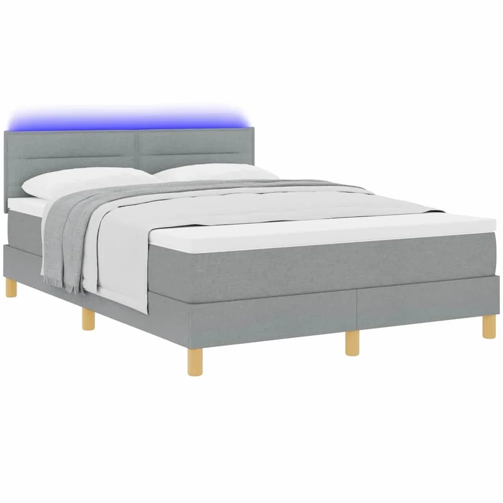 Nowoczesne łóżko z podświetleniem LED Model Standard 140x190 cm Szary | Łóżko z regulowanym zagłówkiem LED Jasnoszary 140x190 cm tkanina z materacem sprężynowym do sypialni