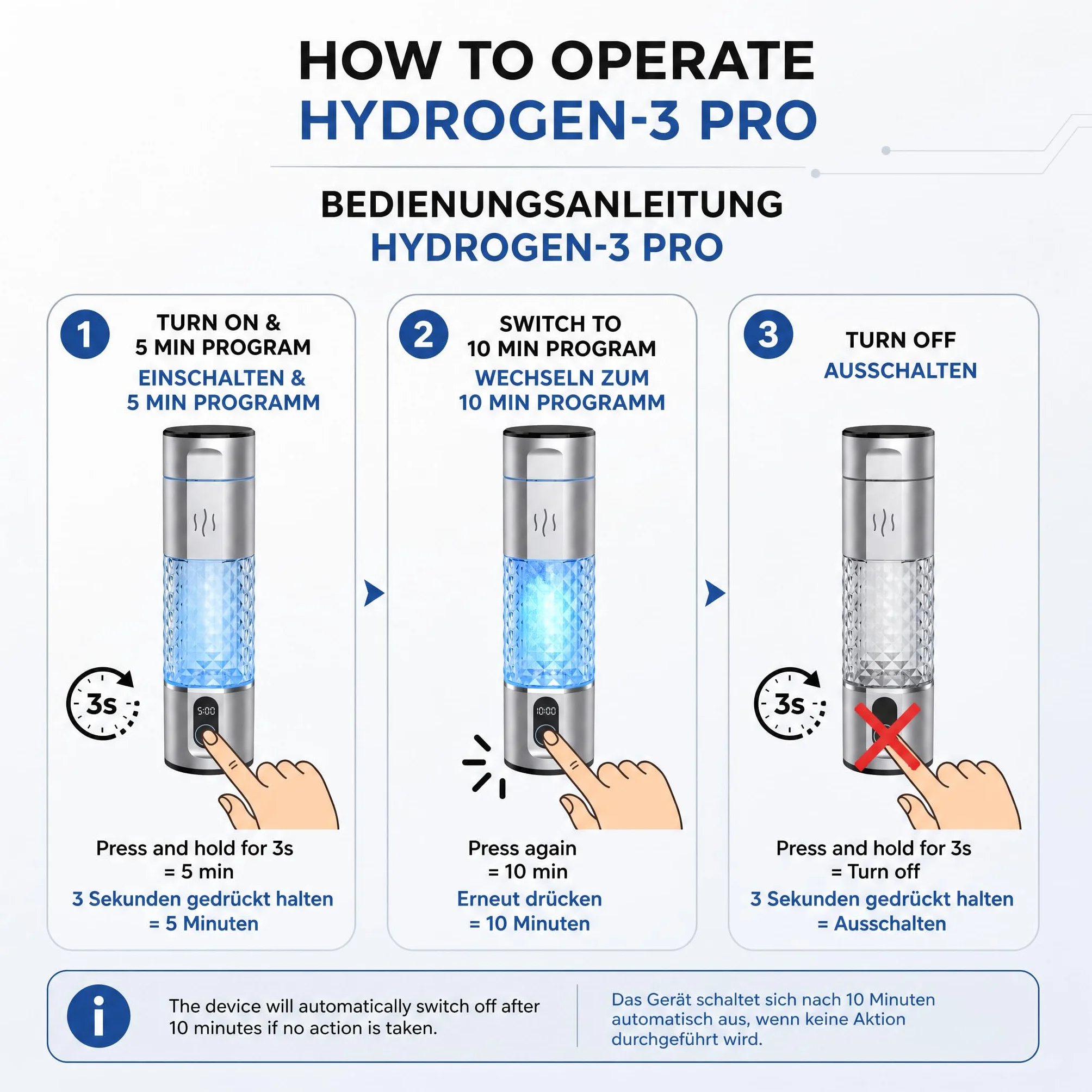 Hydrogen-3 Pro Generator wody wodorowej 250 ml z membraną DuPont® PEM (Czarny)