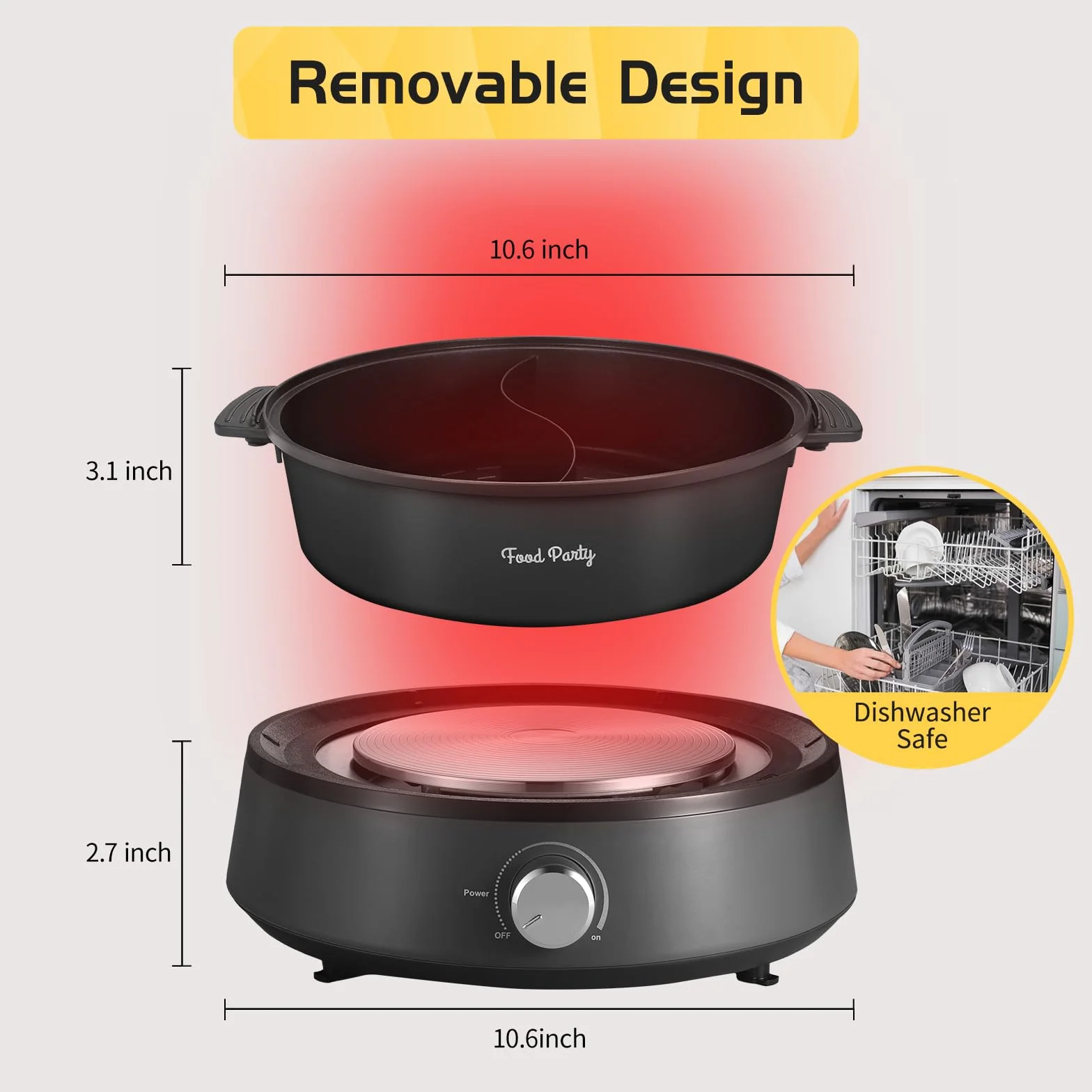 Food Party Hot Pot Elektryczny 4L Zaktualizowany Dwustronny Rozdzielany Garnek 220V 1350W Elektryczny Garnek Fondue na 6 Osób (Garnek Hot Pot z Przegródką)