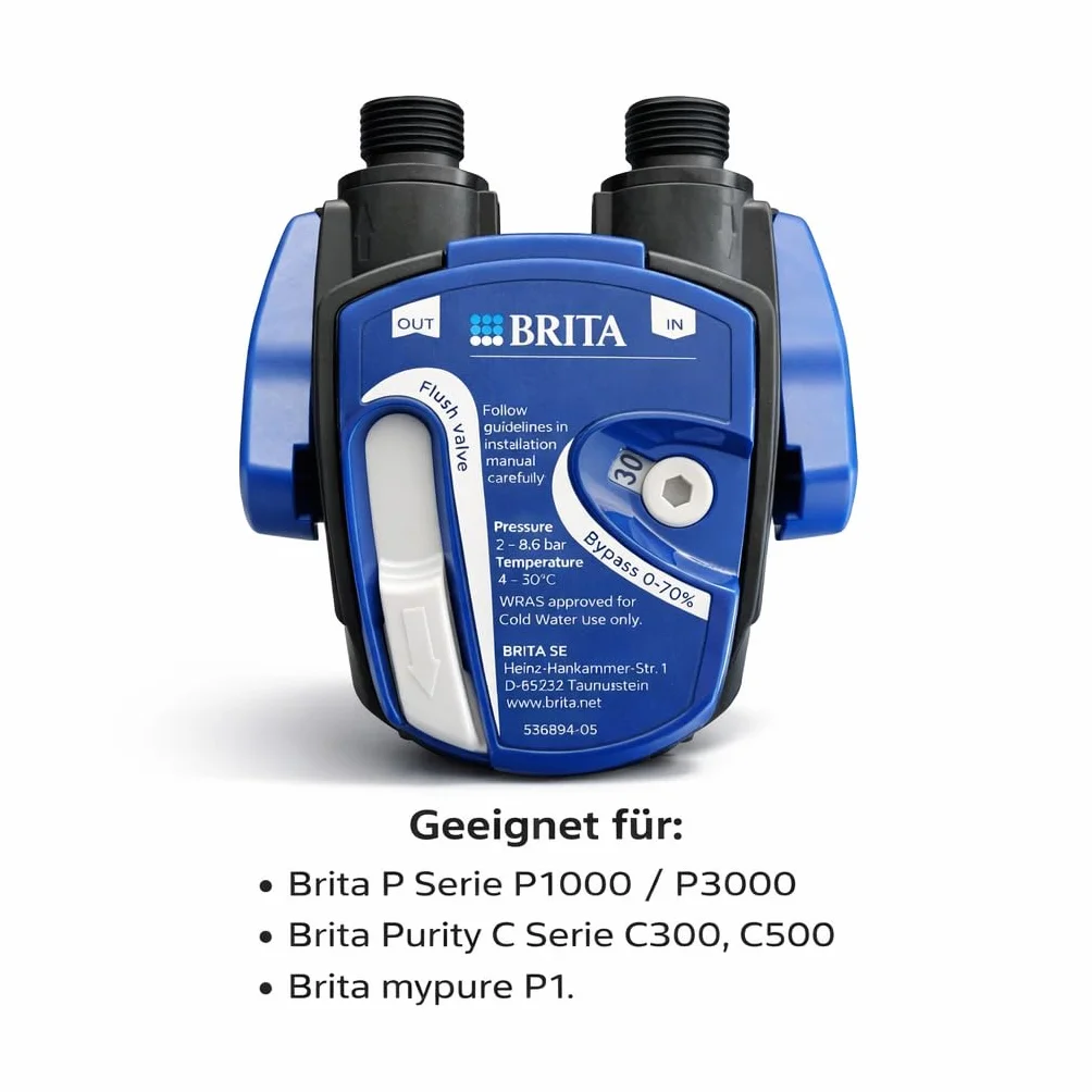 Filtr wody pod stołem: BRITA głowica filtra do filtra BRITA P1000 / P3000 / C300 / C500 w zestawie 2 x wąż elastyczny, adapter zaworu narożnego | brak wkładu filtrującego w zestawie