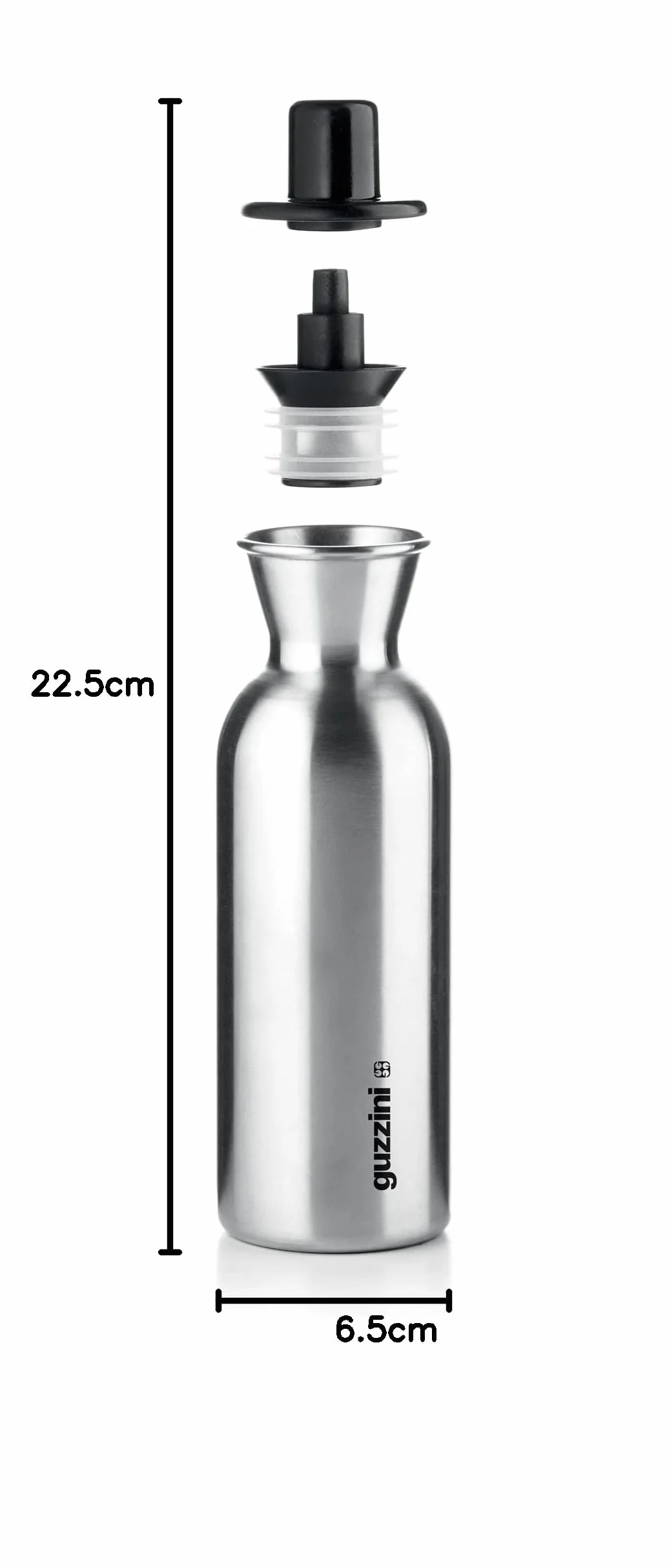 Guzzini - Kitchen Active Design, PERFECT DRESSING STEEL, Butelka na olej/oct ze stali nierdzewnej - Czarny, Ø 6,5 x wys. 22,5 cm | 500ml - 11720110