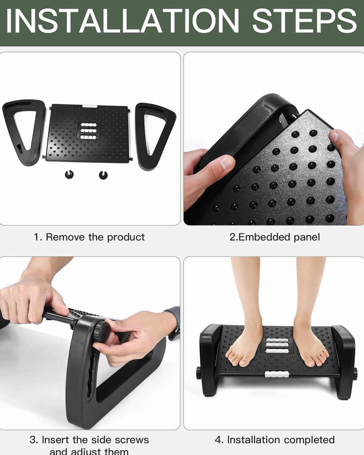 Regulowany podnóżek,Ergonomiczny podnóżek z 6 Regulowaną wysokością i kątem, antypoślizgowy stołek do domu, biura i podróży, użyteczny pod biurkiem