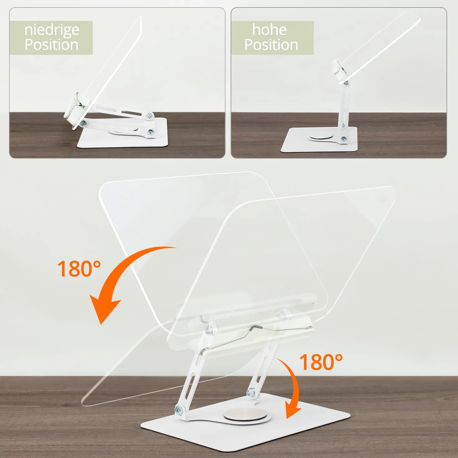 QWORK® Stojak do czytania książek, obracany o 360°, składany, regulowany kąt i wysokość, nośność ok. 5 kg, kompatybilna z telefonami komórkowymi, tabletami, laptopami