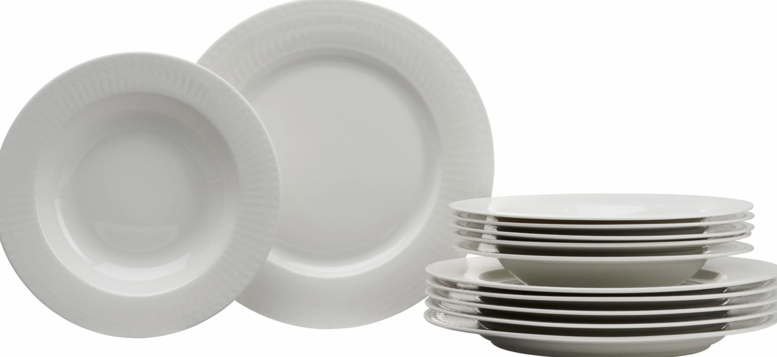 Ritzenhoff & Breker Sofia 12-częściowy serwis stołowy, talerze obiadowe (26 cm) i talerze do zupy (22 cm) dla 6 osób, zestaw stołowy z drobnym rowkowaniem, porcelana, biały
