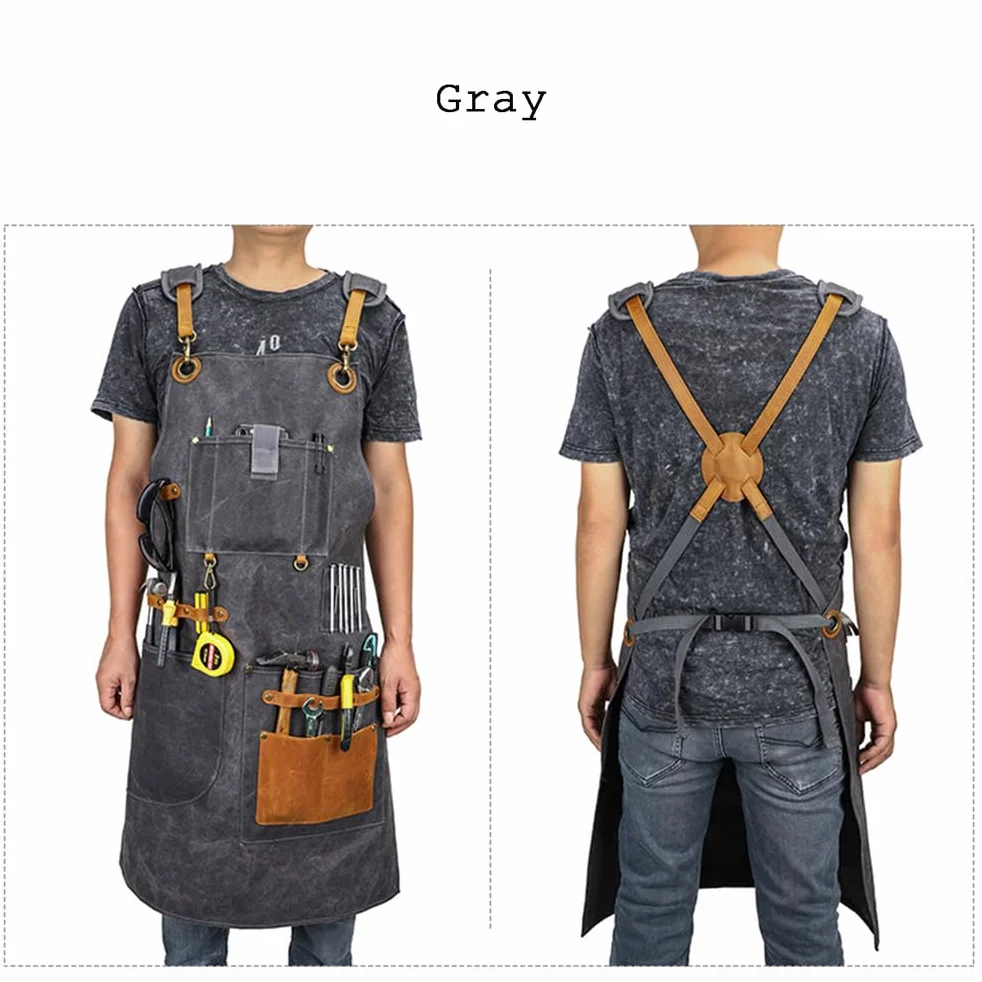 Fartuchy z kieszeniami, Stolarka z woskowanego płótna. Fartuch narzędziowy Skórzany patchwork.-Duty Multi-Pocket Multicolor