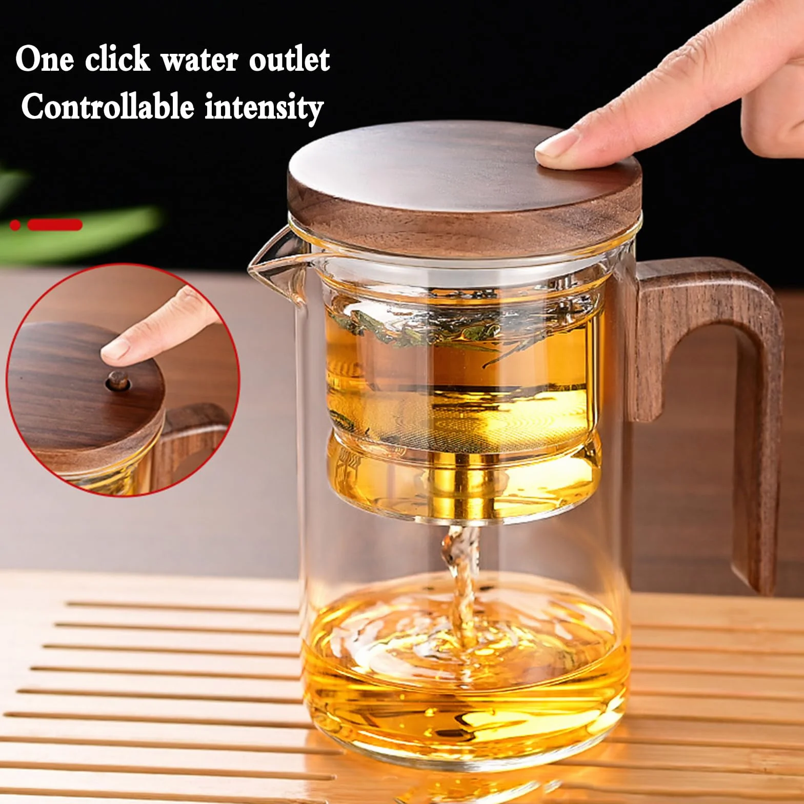 Przezroczysty dzbanek do herbaty 600 ml i 6 filiżanek, magiczny dzbanek do herbaty z magnetyczną pokrywką filtrującą, inteligentna funkcja oddzielania wody, zdejmowany dzbanek do herbaty w kształcie