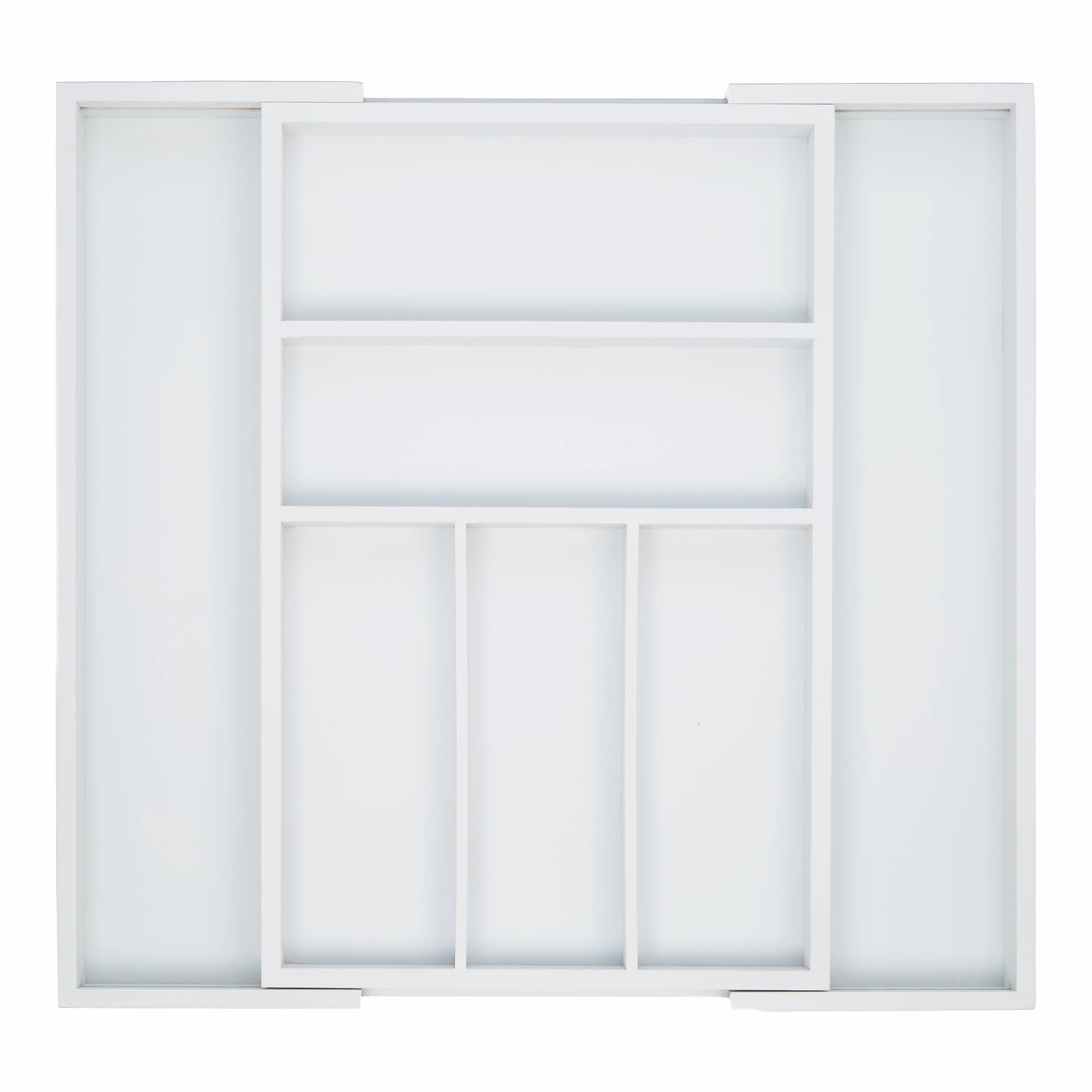 Relaxdays Organizer bambusowy do sztućców wysuwany 5–7 przegródek 48 x 46 cm biały