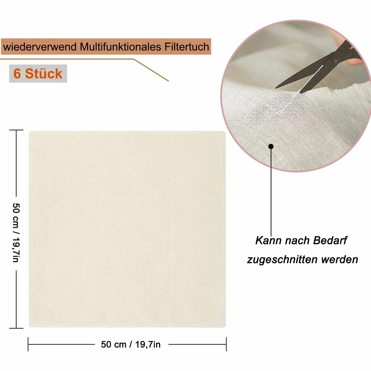 Zestaw 6 ściereczek, 100% bawełna, 50x50 cm siatka filtracyjna, ściereczka do sera do produkcji sera, ghee, żeli, jogurtu, tofu, parzone żywności, filtracja żywności