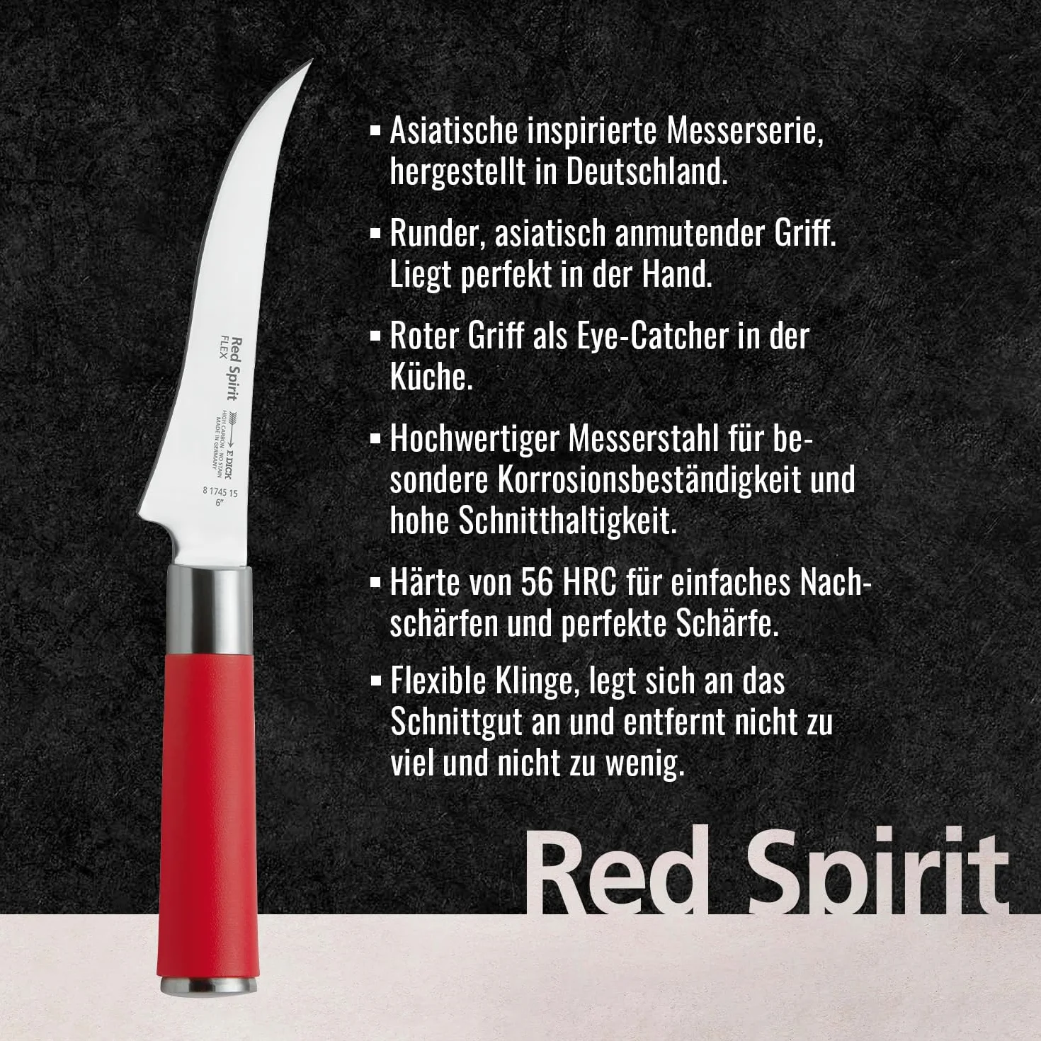 F. DICK Nóż do filetowania Red Spirit (nóż z ostrzem 15 cm, stal X55CrMo14, nierdzewny, 56° HRC) 81745152