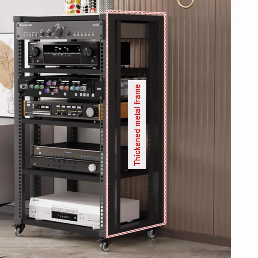4-stopniowy stojak na multimedia AV z kółkami, stojak audio do projektora/Xbox/PS5/konsoli do gier/DVD/gramofonów, szafka stereo Hi-Fi (klon, 4 poziomy – 82 cm/32)