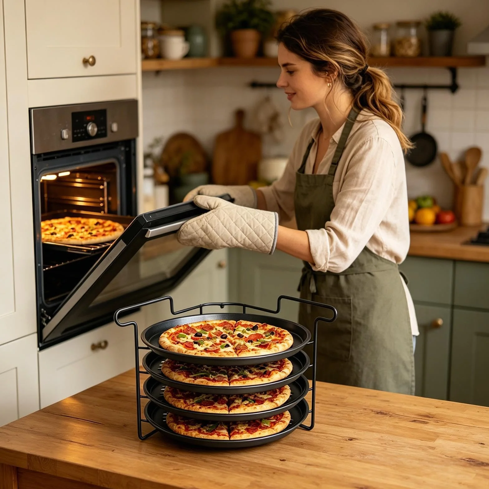 na blachy do pizzy Nieprzywierający stabilny 4-warstwowy uchwyt | Blacha Do Pizzy I Ruszt Do Piekarnika Dla Ciast Chleba Domowej Kuchni Restauracji Piekarzy Początkujących I