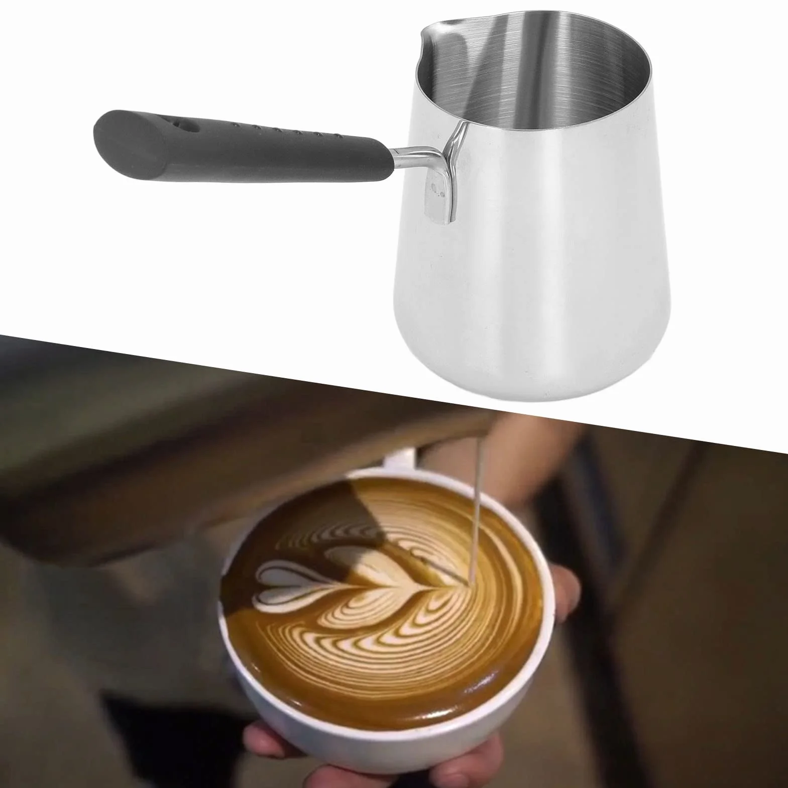 Generic Turecki Garnek do Kawy, Cieplejszy Garnek do Mleka Cieplejszy do Kawy z wylewką 350 Ml Stali Nierdzewnej Ogrzewanie na Gorące Mleko, Kawa Turecka, Podgrzewany Sos