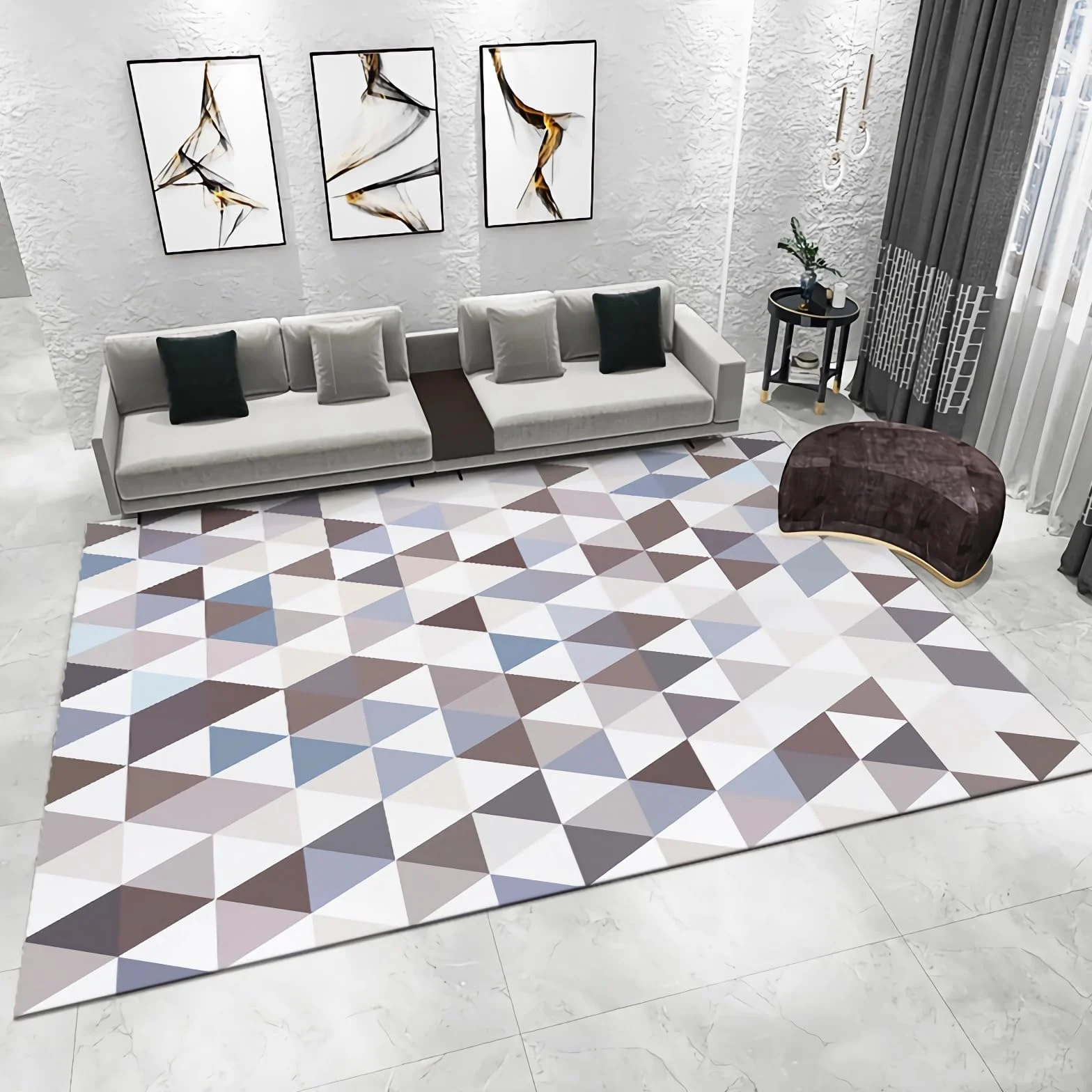 Akcesoria do garderoby Niebieski, szary, biały geometryczny trójkąt wzór zmywalny dywan dywan salon zmywalne dywany antypoślizgowe 160x200 cm