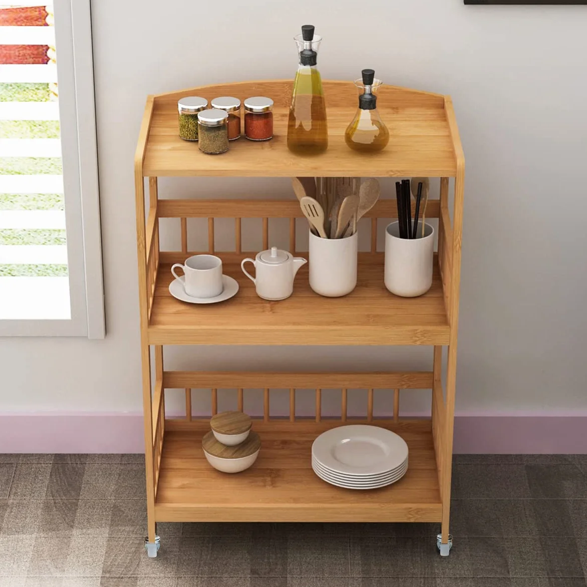 sogesfurniture KS-ZC05-BH Bambusowy wózek do serwowania do kuchni, 3-poziomowa półka do przechowywania, wózek do serwowania na kółkach, do restauracji