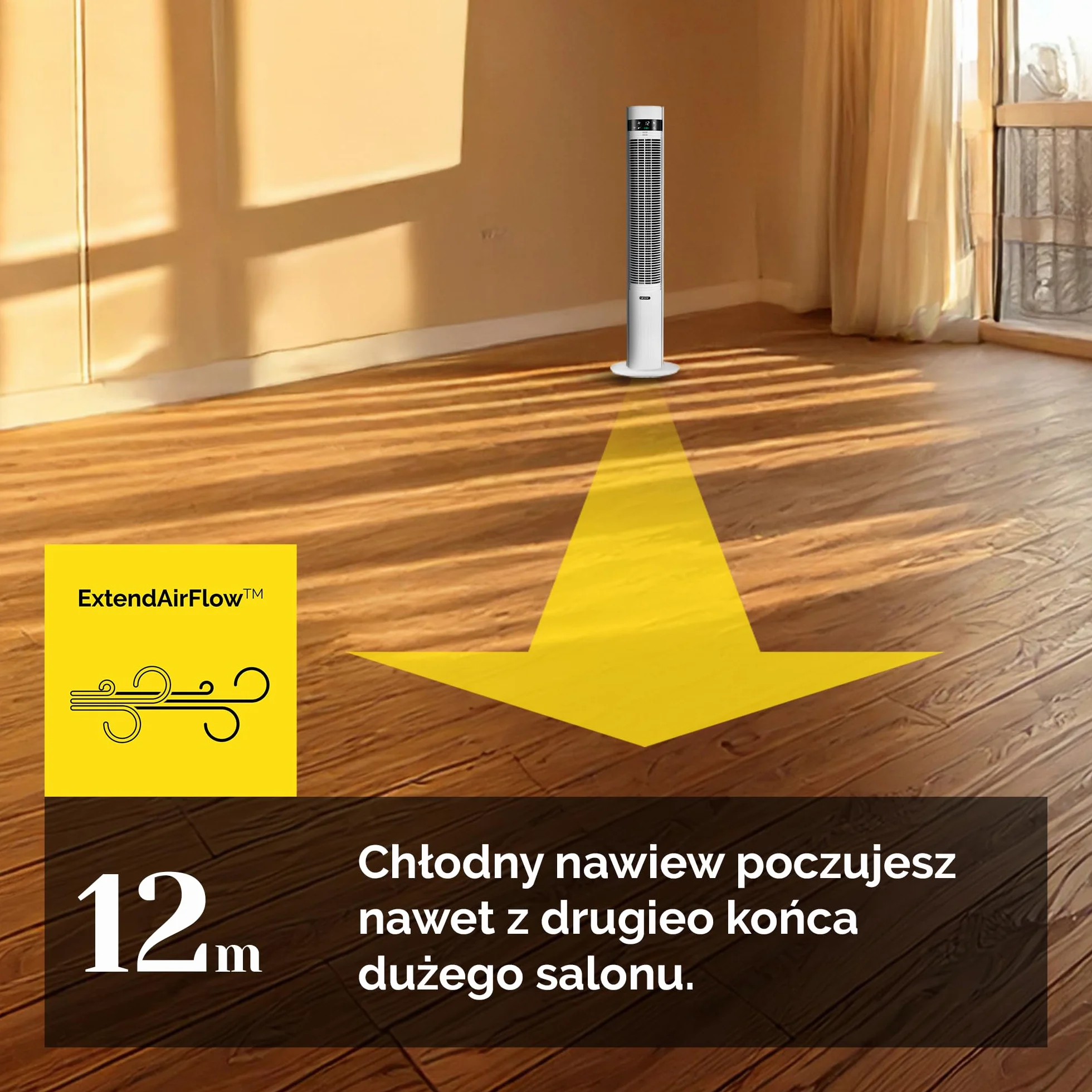 Yoer 19dB Cichy Wentylator kolumnowy, Jonizator plazmowy, 12 m Zasięg nawiewu, 12 Prędkości pracy, 3 Tryby pracy, 12h Timer, 80° Oscylacja, Pilot zdalnego sterowania, CoolWhisper TF07W, biały