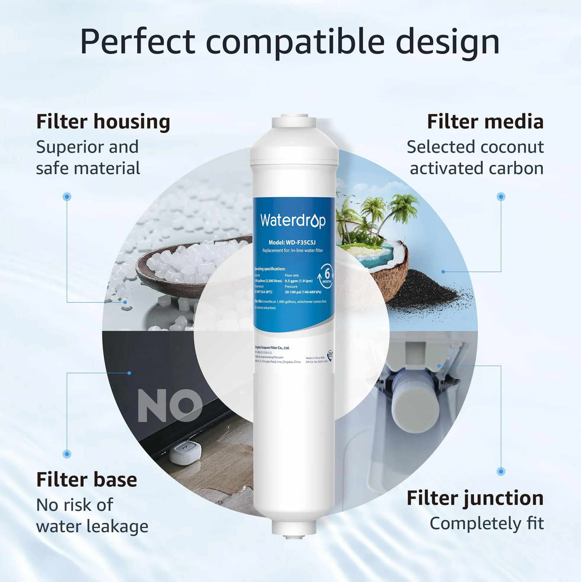 Waterdrop Zamiennik Filtra Wody Kompatybilny z Samsung® DA29-10105J HAFEX/EXP, DA2010CB, DA99 02131B, LG® Inline Water Filter (4)