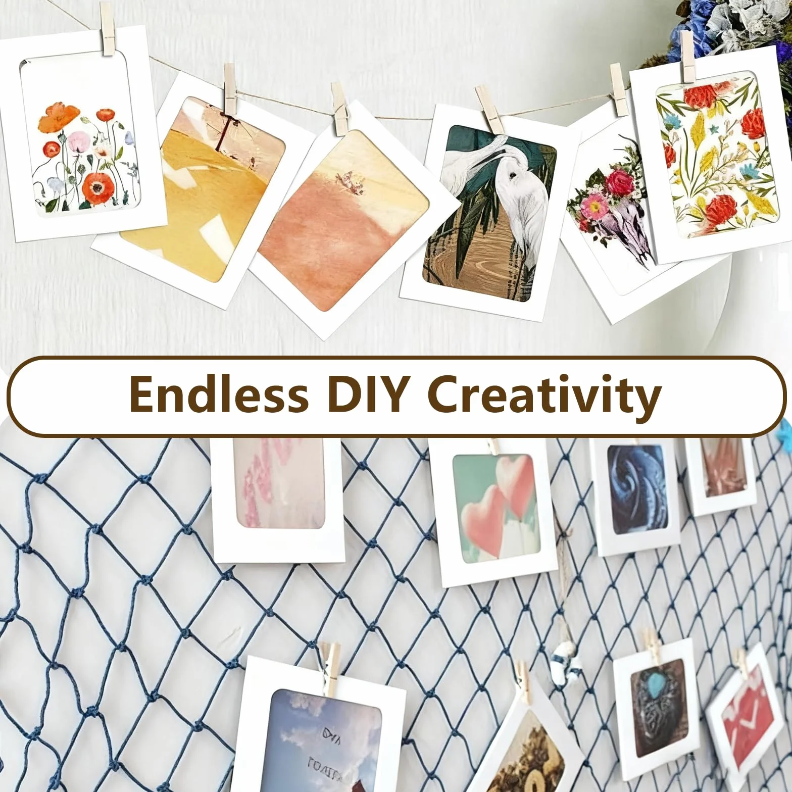 40 sztuk papierowych ramek na zdjęcia, 10 x 15 cm ramki na zdjęcia z kartonu, girlanda fotograficzna z 40 drewnianymi klamerkami i 4 sznurkami konopnymi, linka do zdjęć z klamerkami do