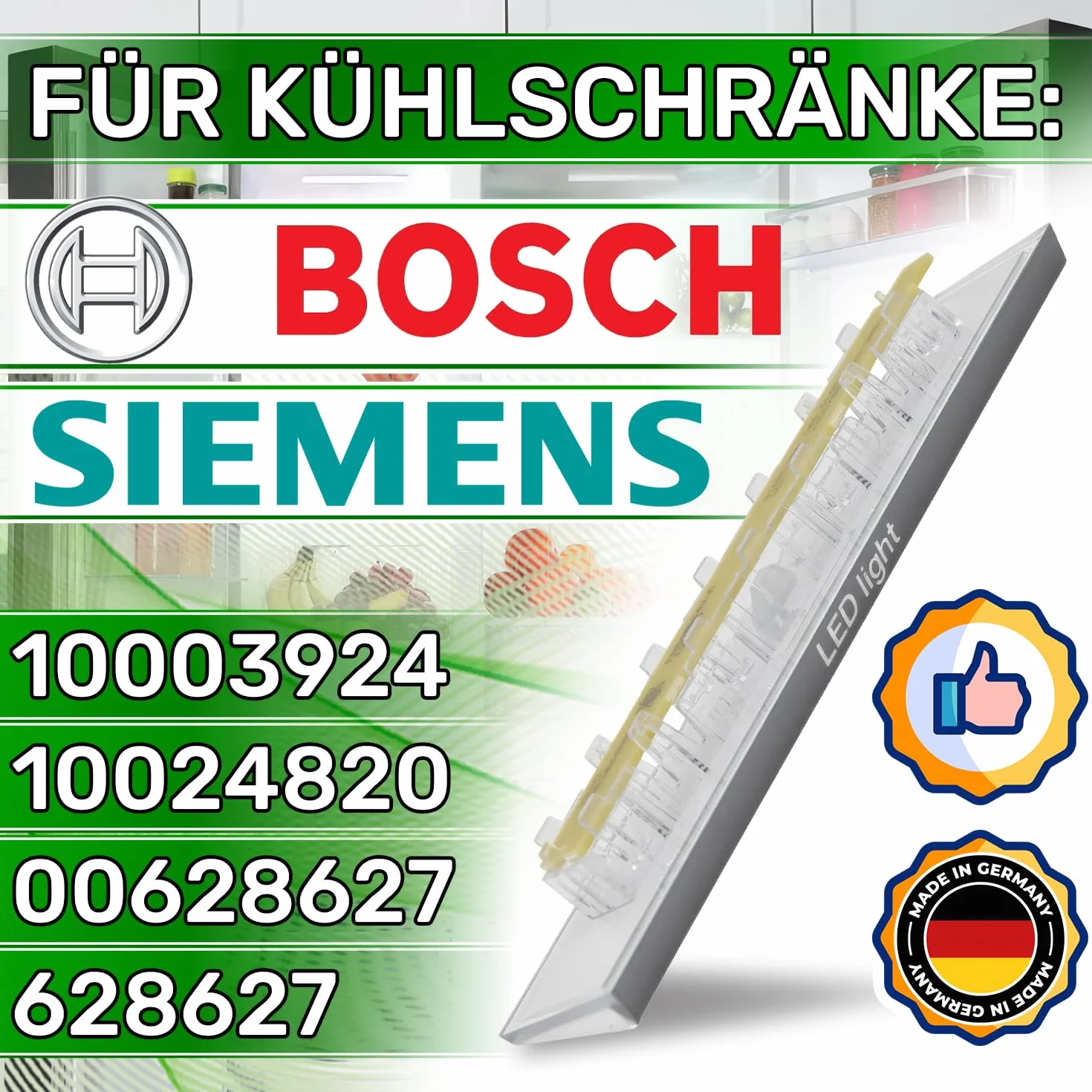 Listwa LED do lodówki z zamrażalnikiem z oryginalnym kodem 10003924 10024820 00628627 628627 dla Bosch dla Siemens - MADE IN GERMANY - ONIX TECH