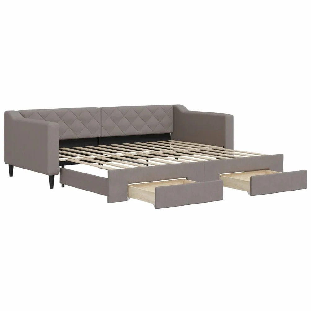 vidaXL Sofa rozsuwana z szufladami, taupe, 90x200 cm, tkanina