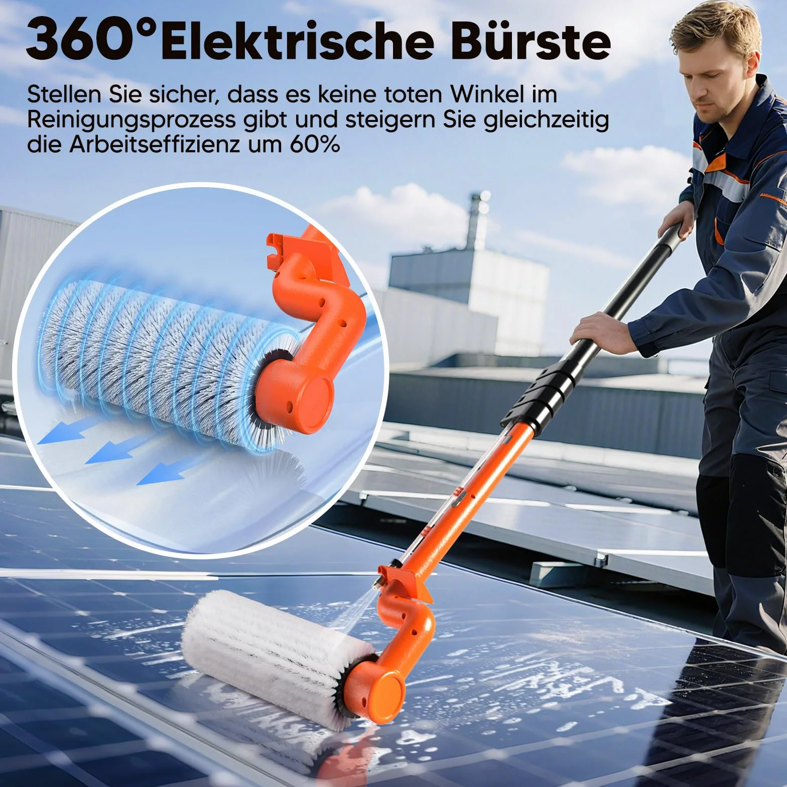 Teleskopowa szczotka elektryczna z uchwytem teleskopowym, 6,5 m, do czyszczenia instalacji PV, szczotką do mycia | wysuwane teleskopowe drążki do czyszczenia okien, dach