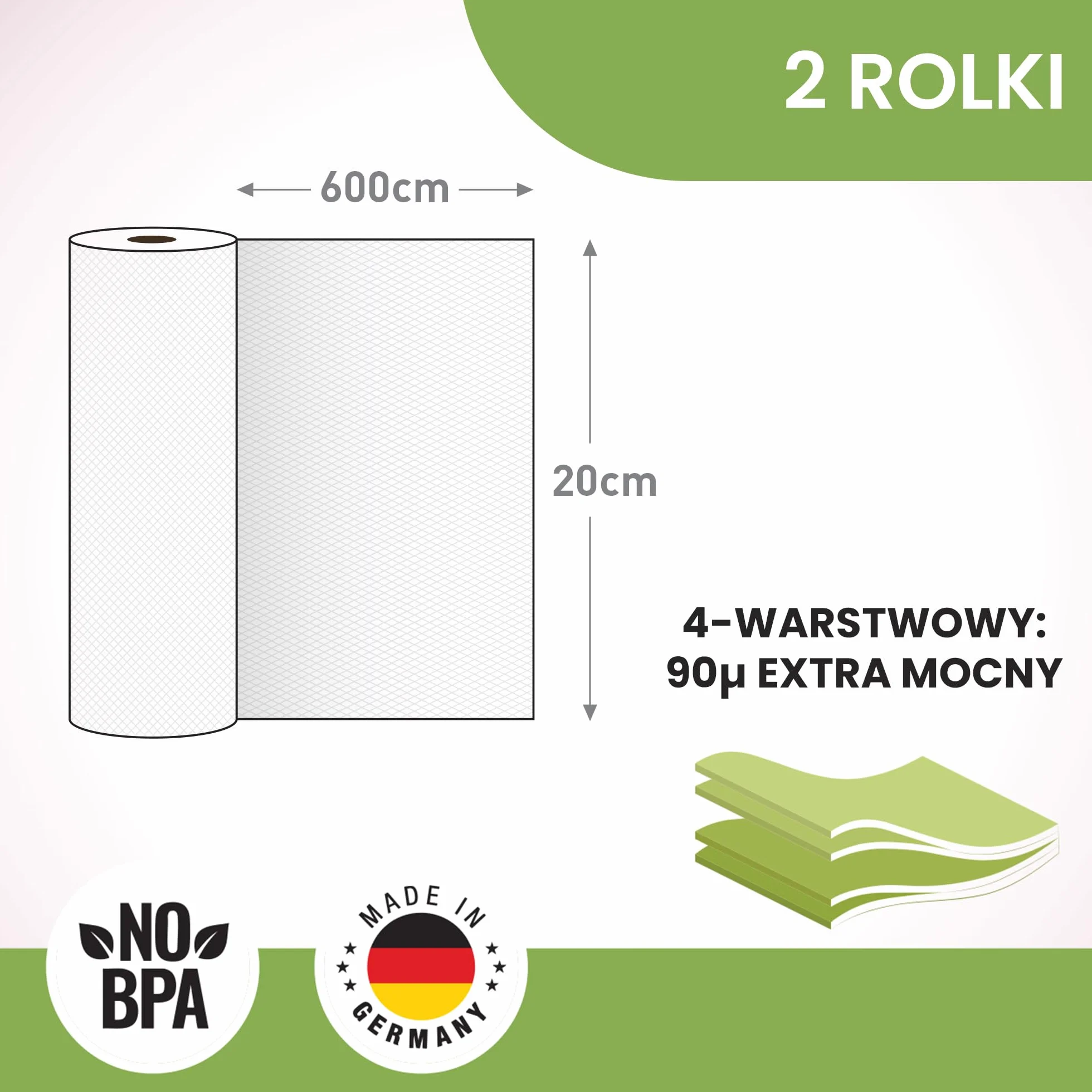 culivac 2 rolki folii 20 x 600 cm, oryginalne rolki próżniowe do zgrzewarki próżniowej, zgrzewarki próżniowej, nie zawiera BPA, folii próżniowej, rolki, worki próżniowe