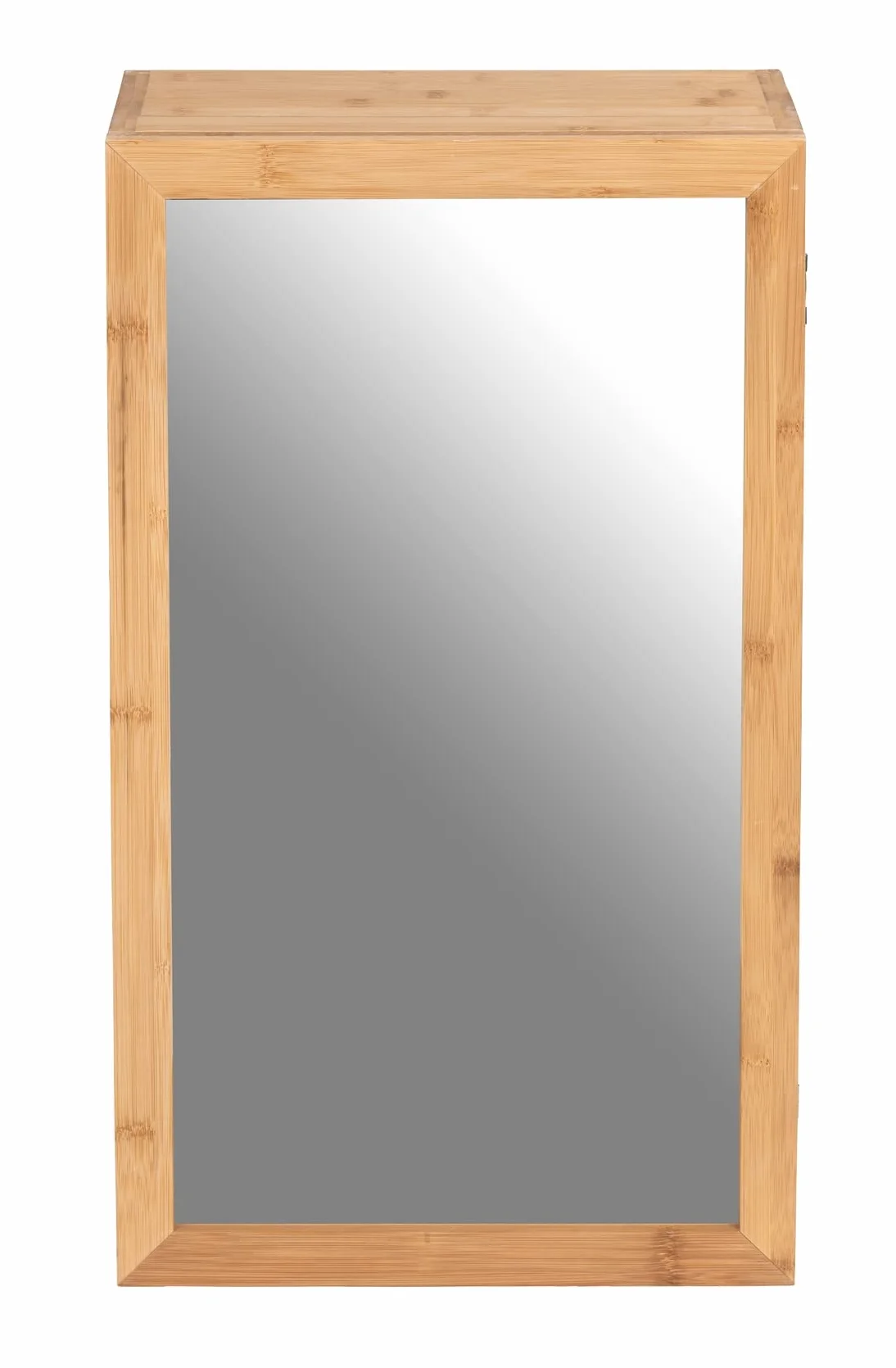 Bambusowa szafka łazienkowa z lustrem, z zamknięciem magnetycznym, z uchwytem i dwoma środkowymi półkami do przejrzystego przechowywania akcesoriów łazienkowych, 35 x 60 x 15 cm