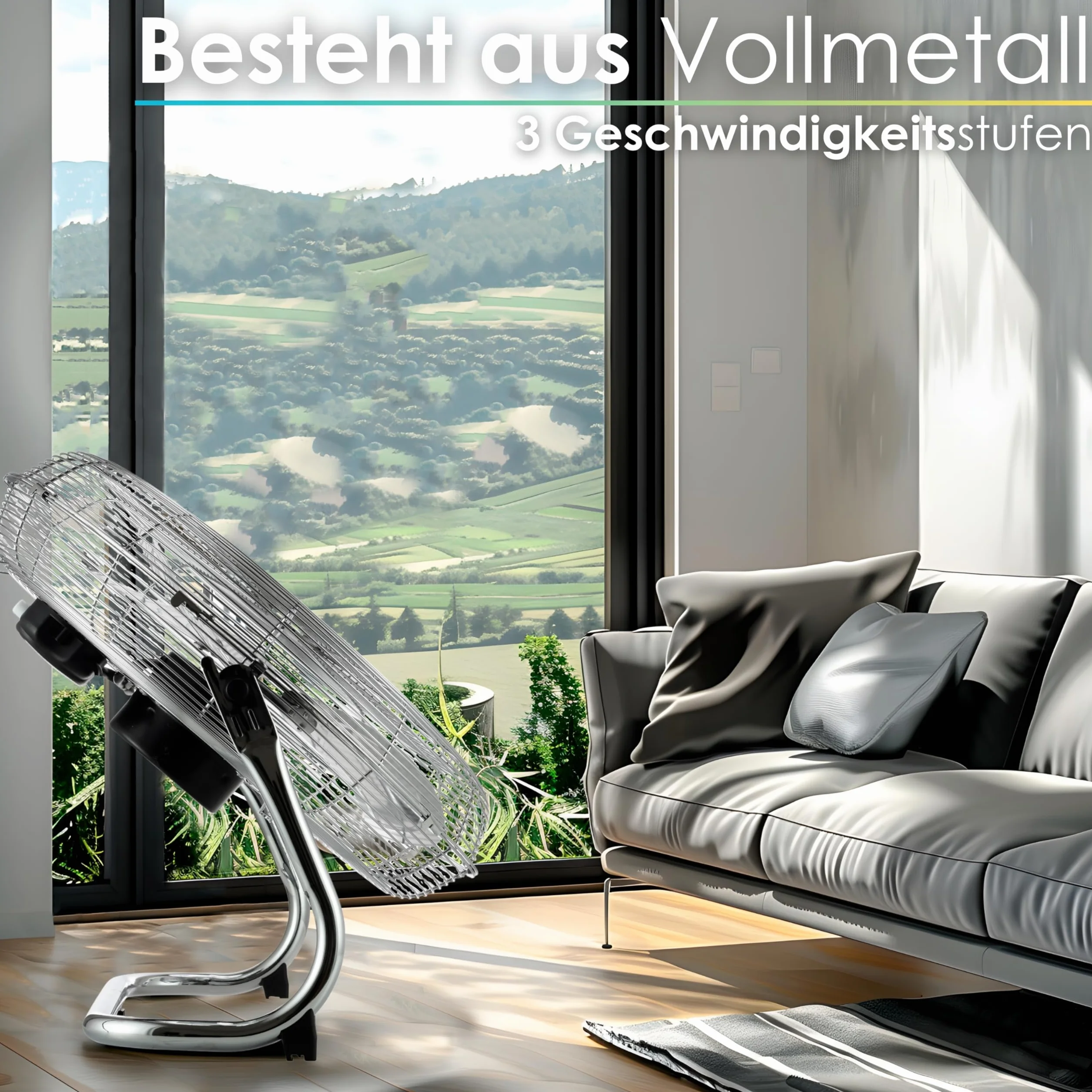 Echos Wentylator Podłogowy, Ø 46 cm, 102 m³/min, 1250 obr./min, 3 Prędkości, Wentylator Stojący, Metalowy