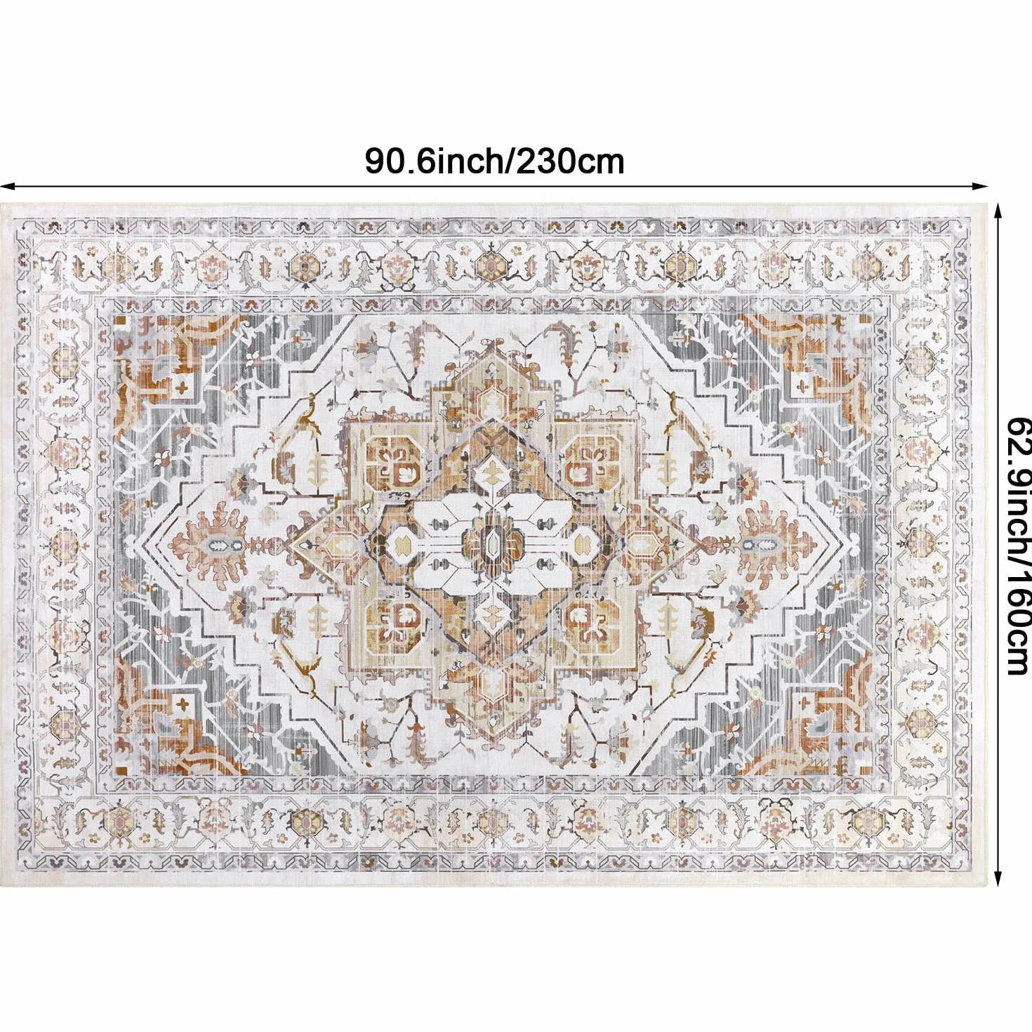 SHACOS Zmywalny Dywan w Stylu Vintage Do Salonu, 160 x 230 cm, Antypoślizgowy, Pomarańczowy, Ultracienki, Lekki, Tradycyjny Nadruk, Boho, Podłogowy Sypialni