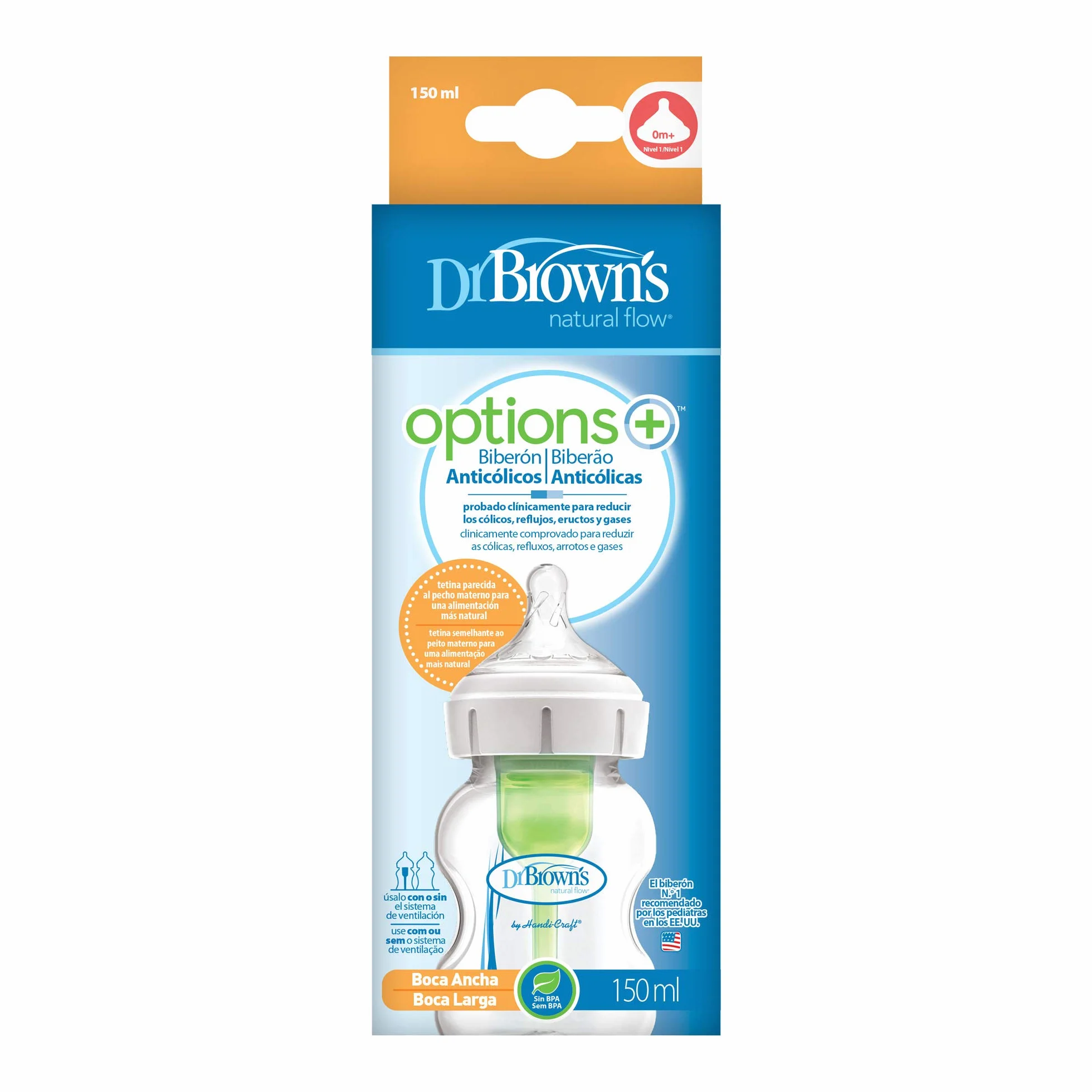 Dr. Brown's Butelka do karmienia Antykolowa Szerokie usta Options+ 150 ml Przezroczysty Butelka dla niemowląt +0 miesięcy