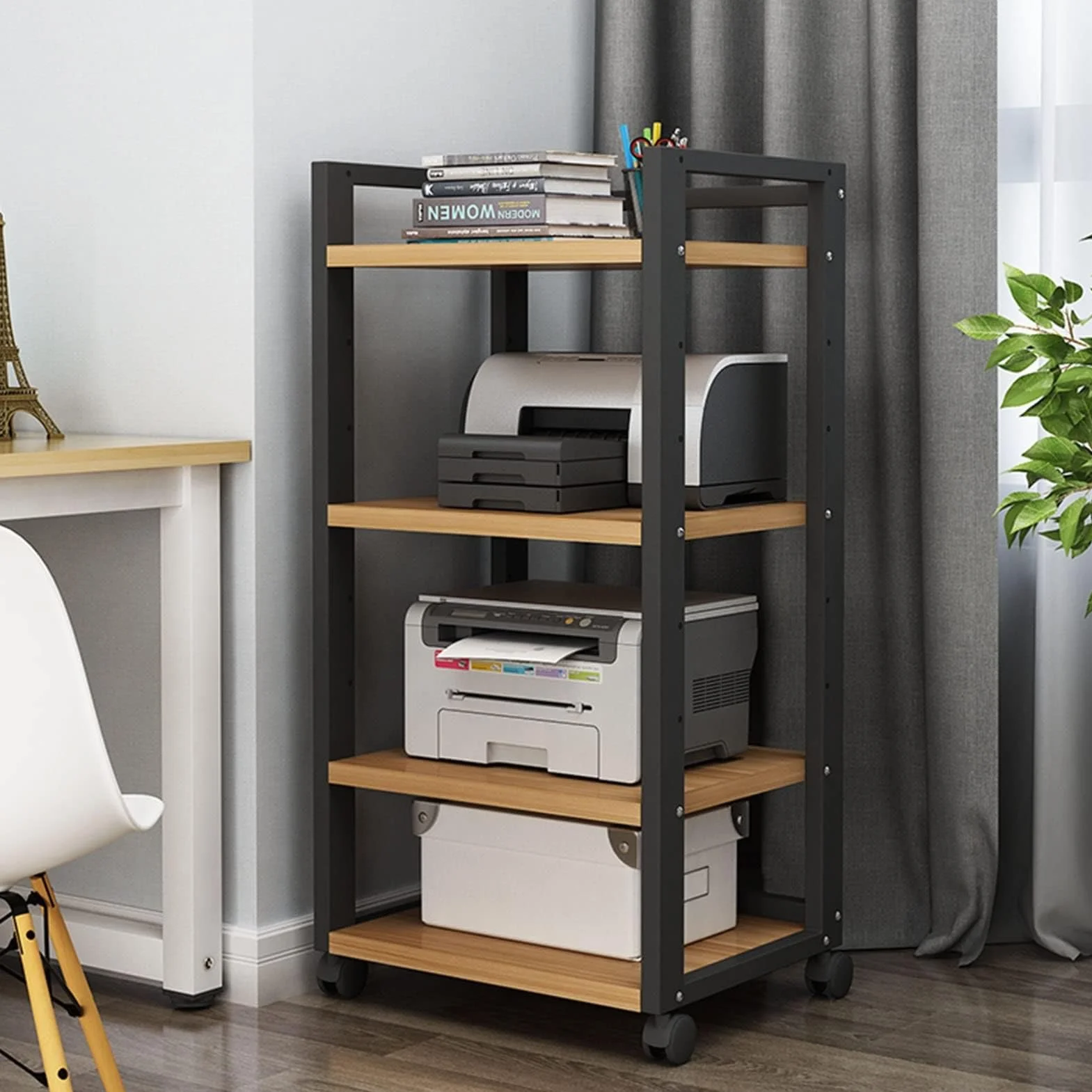 Narożna Drewniana Szafka Na Komponenty Audio-AV 4-poziomowy Stojak Stereo 55x50x100cm Czarny