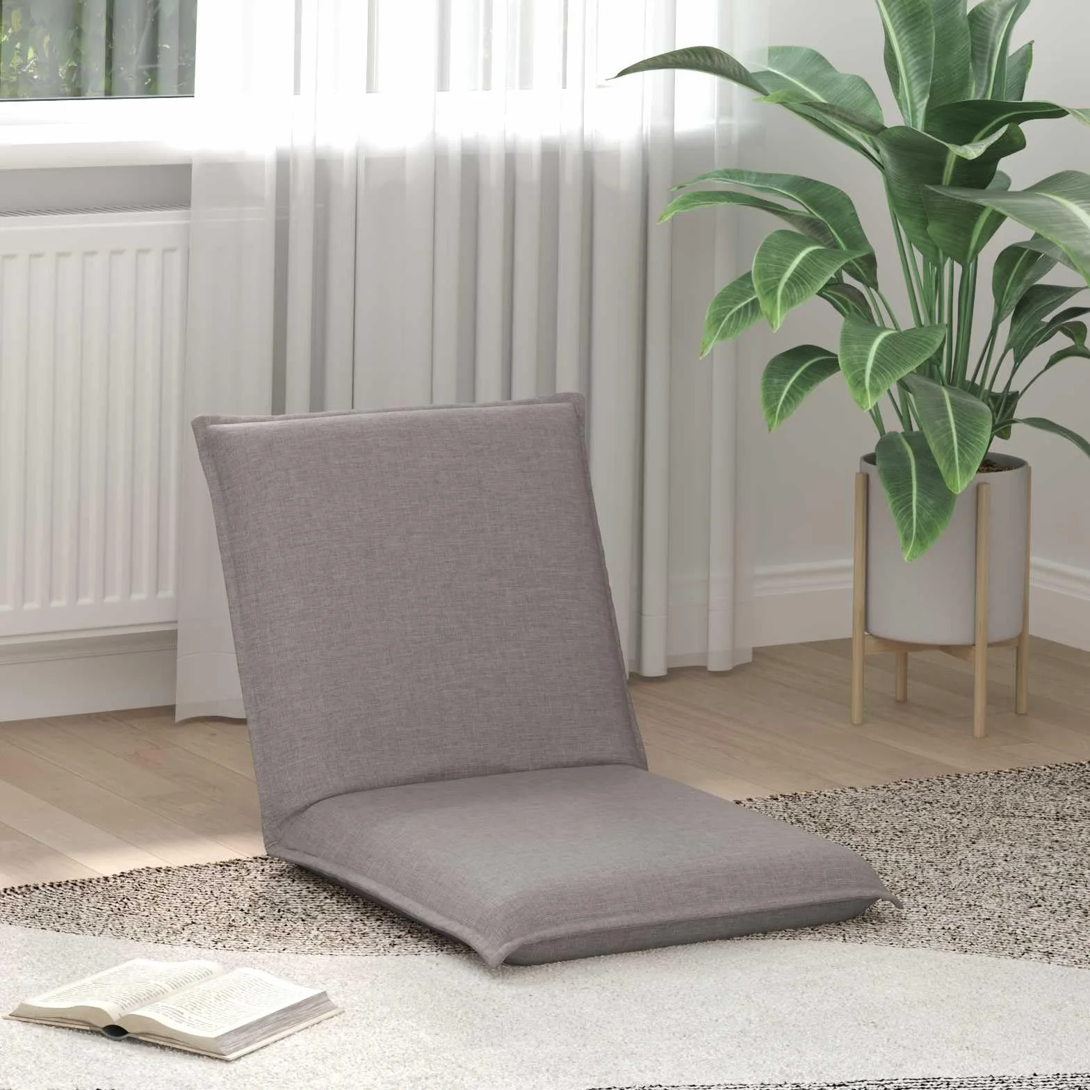Regulowany fotel na nogi w kolorze szarobrązowym (taupe), 57 x 64 x 59 cm, z oparciem wielopozycyjnym, wyściełany, ergonomiczny, składany, idealny do salonu, sypialni, gier, czytania