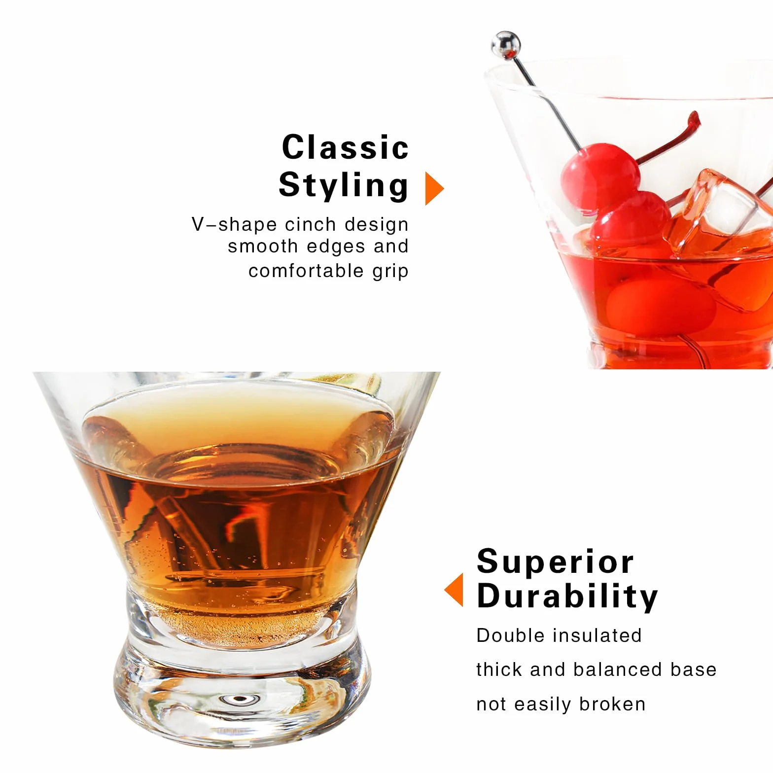 WOTOR Zestaw 4 kieliszków do martini, 240 ml, fantazyjne nowoczesne kubki do martini, do baru, krótkie i małe kieliszki do margarity