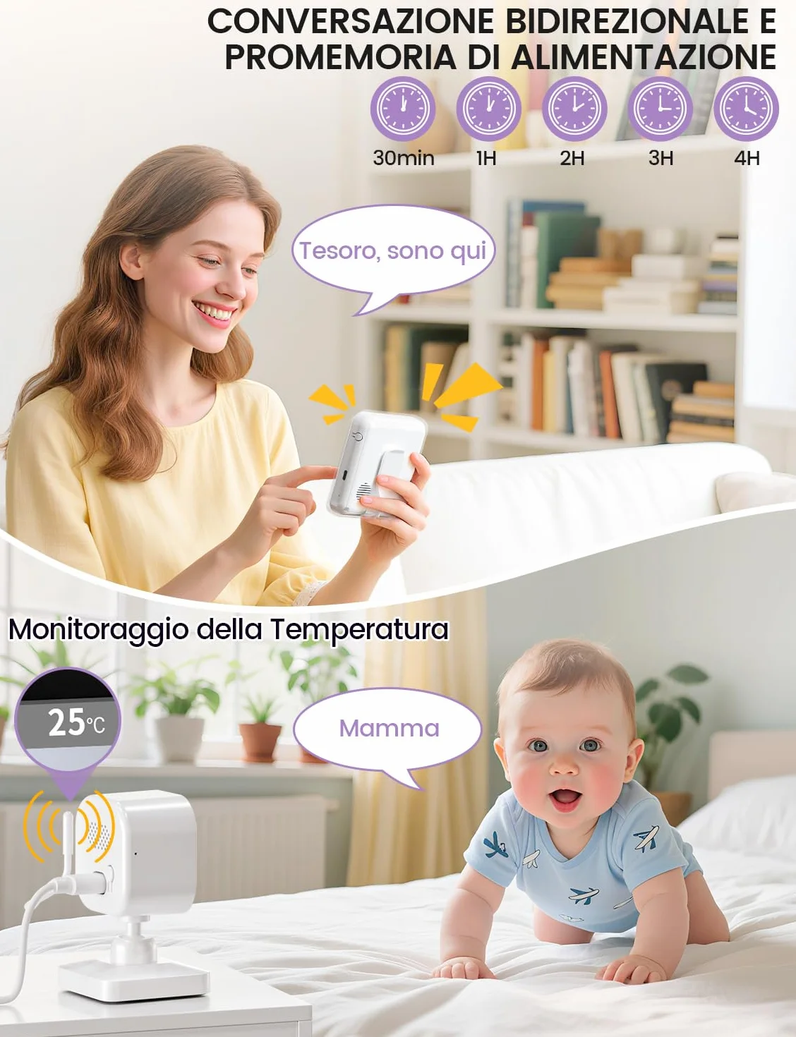 OBVHNUA Babyphone z kamerą 2,8 cala, monitorem dla niemowląt 720P HD, 2000 mAh, monitoringiem wideo, ekranem IPS, USB-C, zoomem 2,4 GHz, noktowizorem, komunikacją VOX