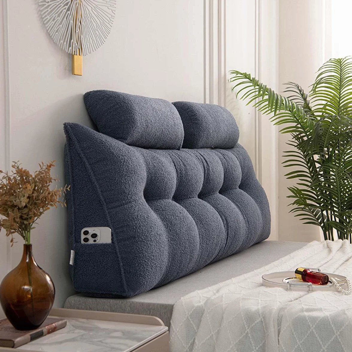 Duże poduszki na koturnie z rolką pod szyję, zagłówek, trójkątna poduszka do czytania, miękka sofa, poduszka do pozycjonowania, podparcie lędźwiowe, oparcie talii (100 x 50 x 20 cm, niebieska)