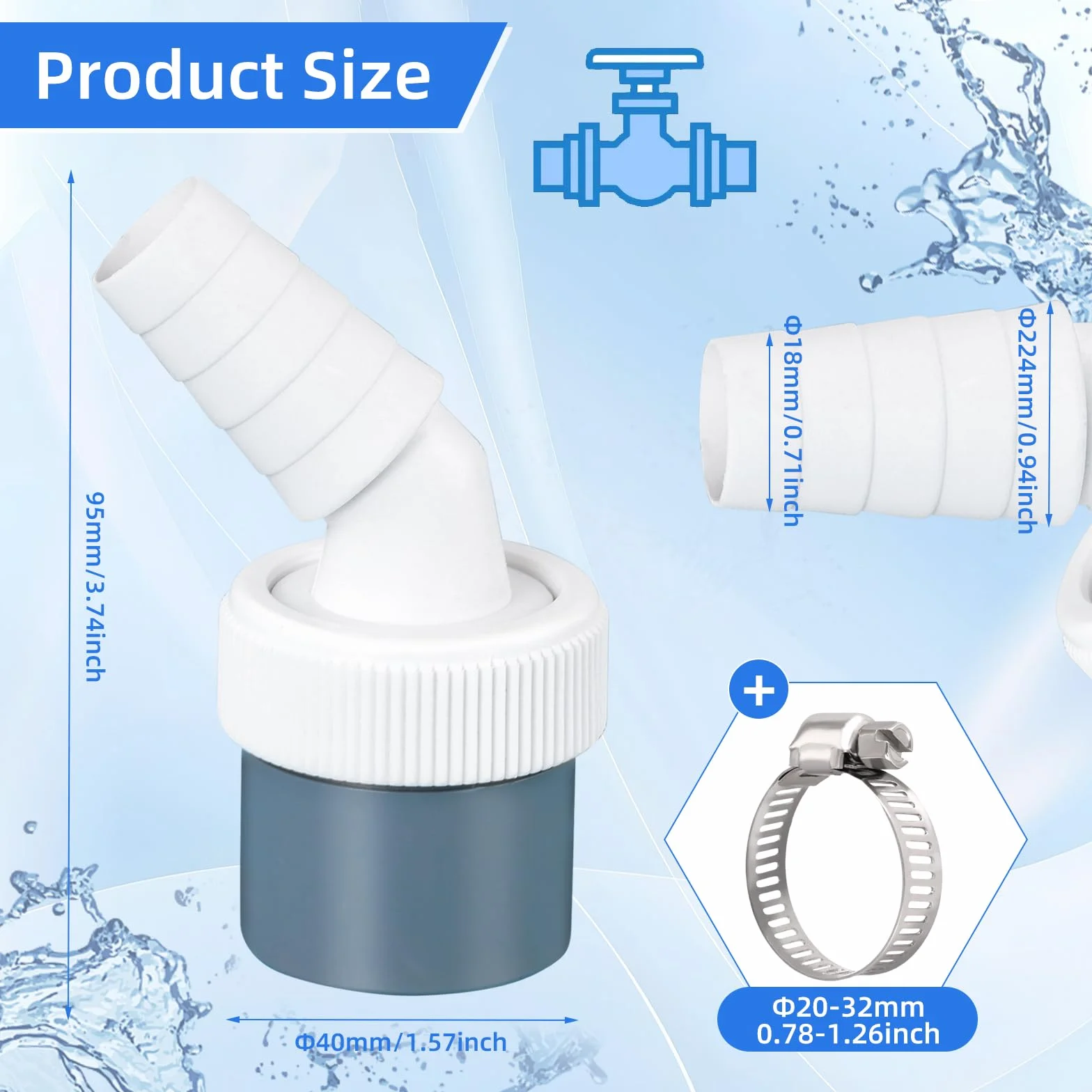 Rura przyłączeniowa do odpływu pralki, adapter 18-24 mm / 40 mm do zmywarki