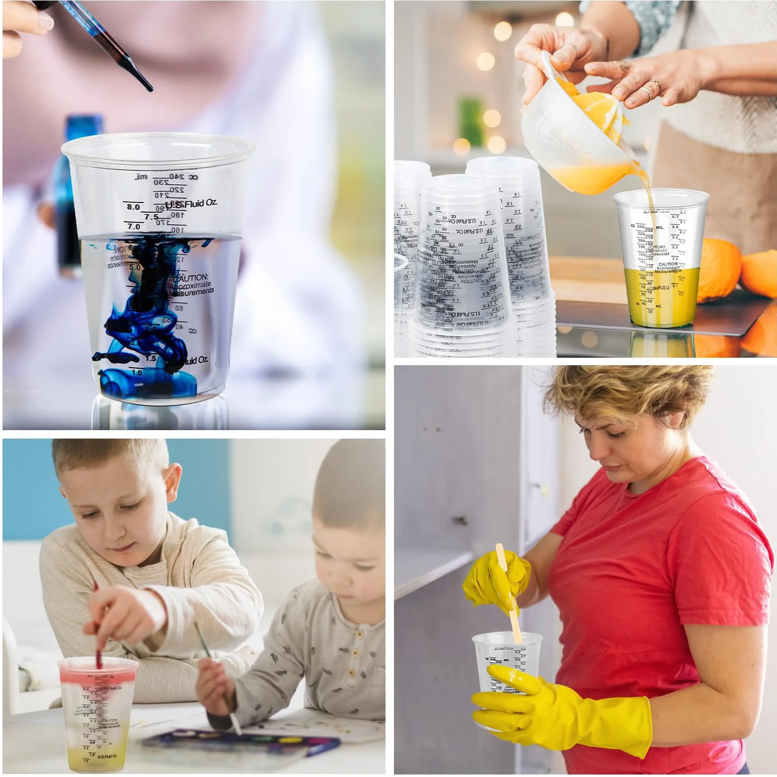 Mały Kubek z Miarką 240 ml, 50 Sztuk z Tworzywa Sztucznego z Żywicy Epoksydowej, Kubki do Mieszania ze Skalą, Zestaw Przezroczystych Kubków z Miarką z 50 Mieszadło Drewniane