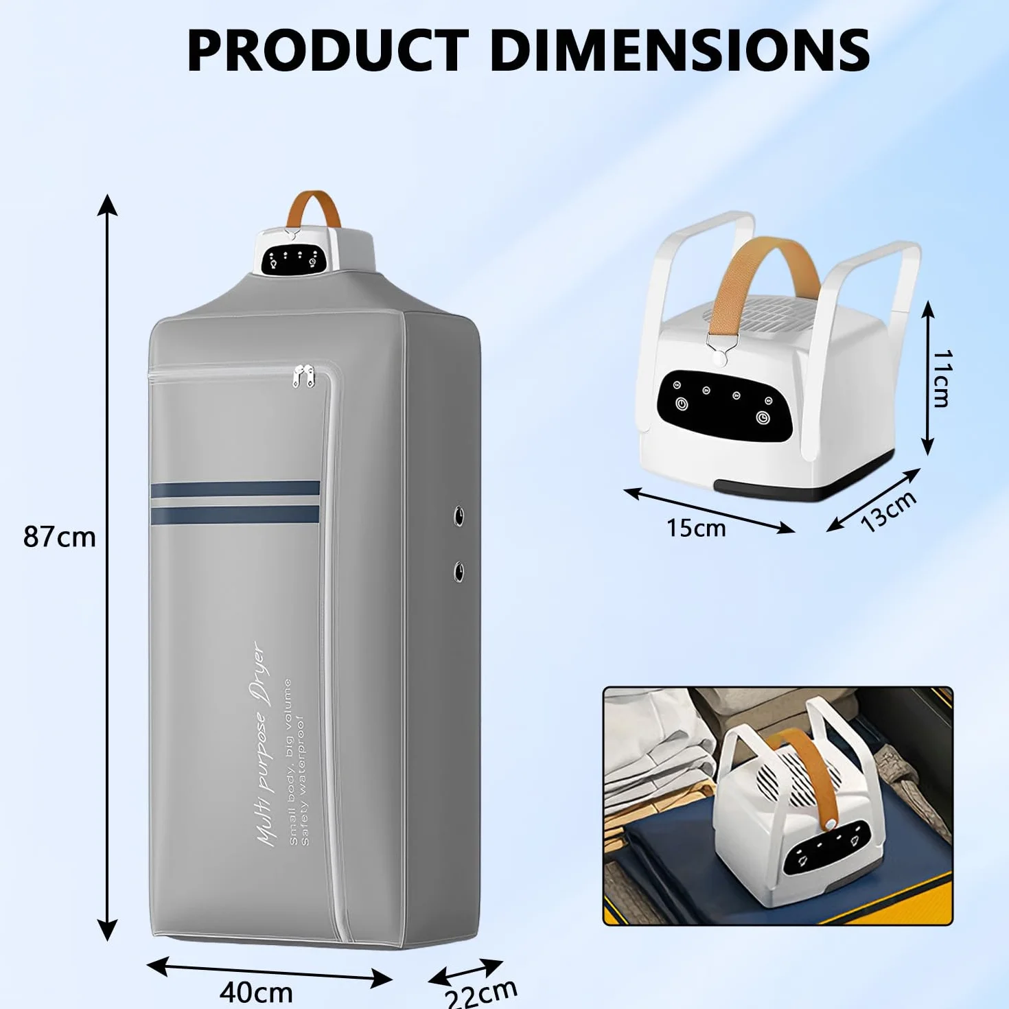 Przenośna suszarka do prania, 600 W, składana, mini suszarka z workiem do suszenia, elektryczna suszarka na gorące powietrze, mała z 360° suszeniem, 7-stopniowa konstrukcja szczelinowa, mini suszarka