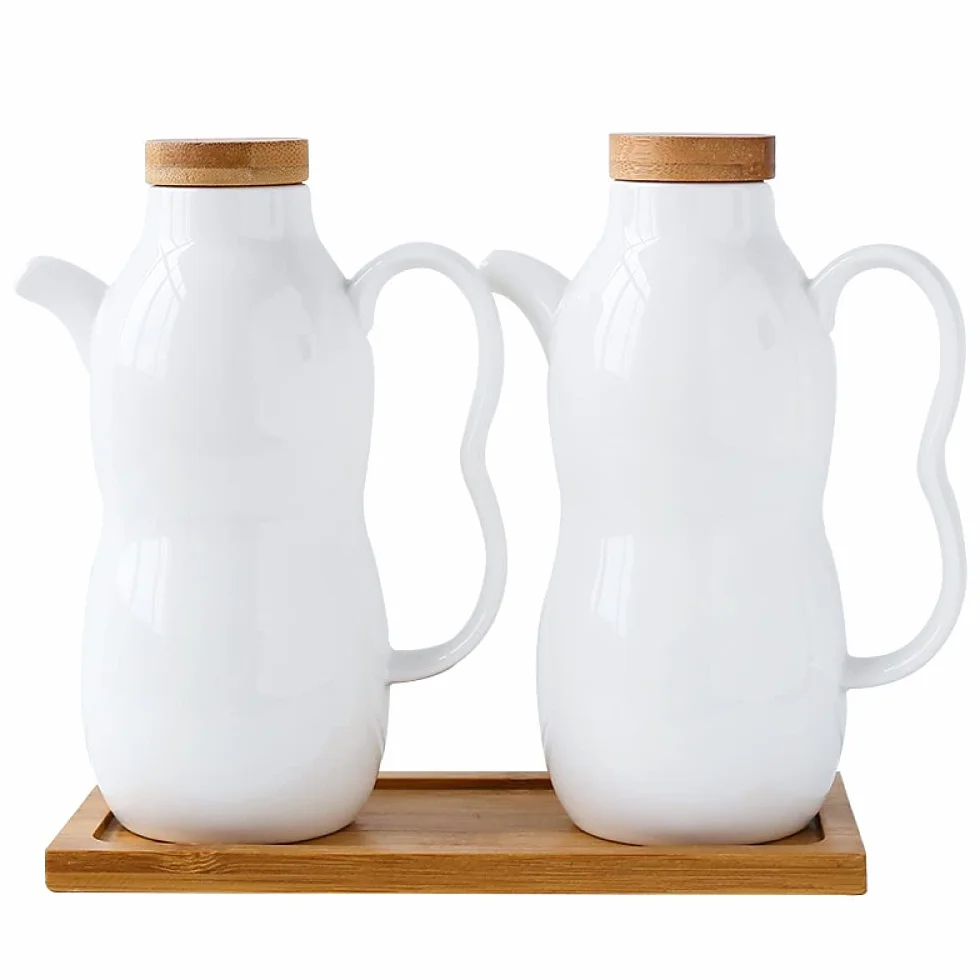 Dozownik oleju ceramiczny słoik butelka dozownik oleju lub octu oliwa z oliwek sos naczynia kuchenne 500 ml biały 2 szt