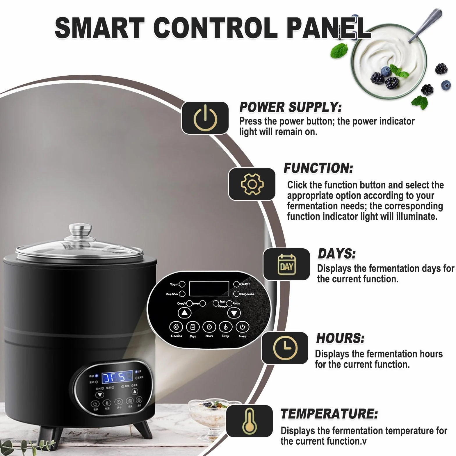 8L/12L Electric Jogurt Machine, Jogurt z cyfrowym wyświetlaczem, precyzyjna kontrola czasu i temperatury, ogrzewanie 360° do fermentacji jogurtu, Natto (biały, 12L)
