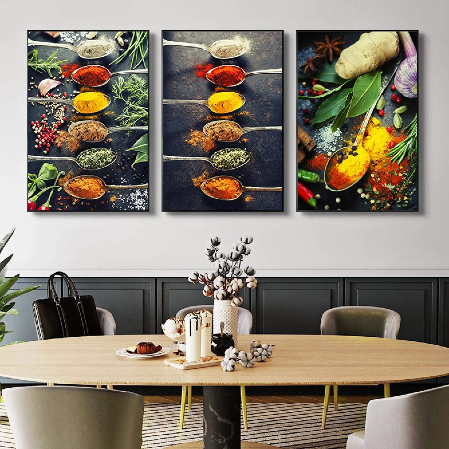 Obrazy na płótnie sztuka ścienna motyw kuchenny mieszanka ziół i przypraw plakaty restauracja plakaty obrazy ścienne dekoracja domu 30 x 40 cm x 3 szt. rama wewnętrzna