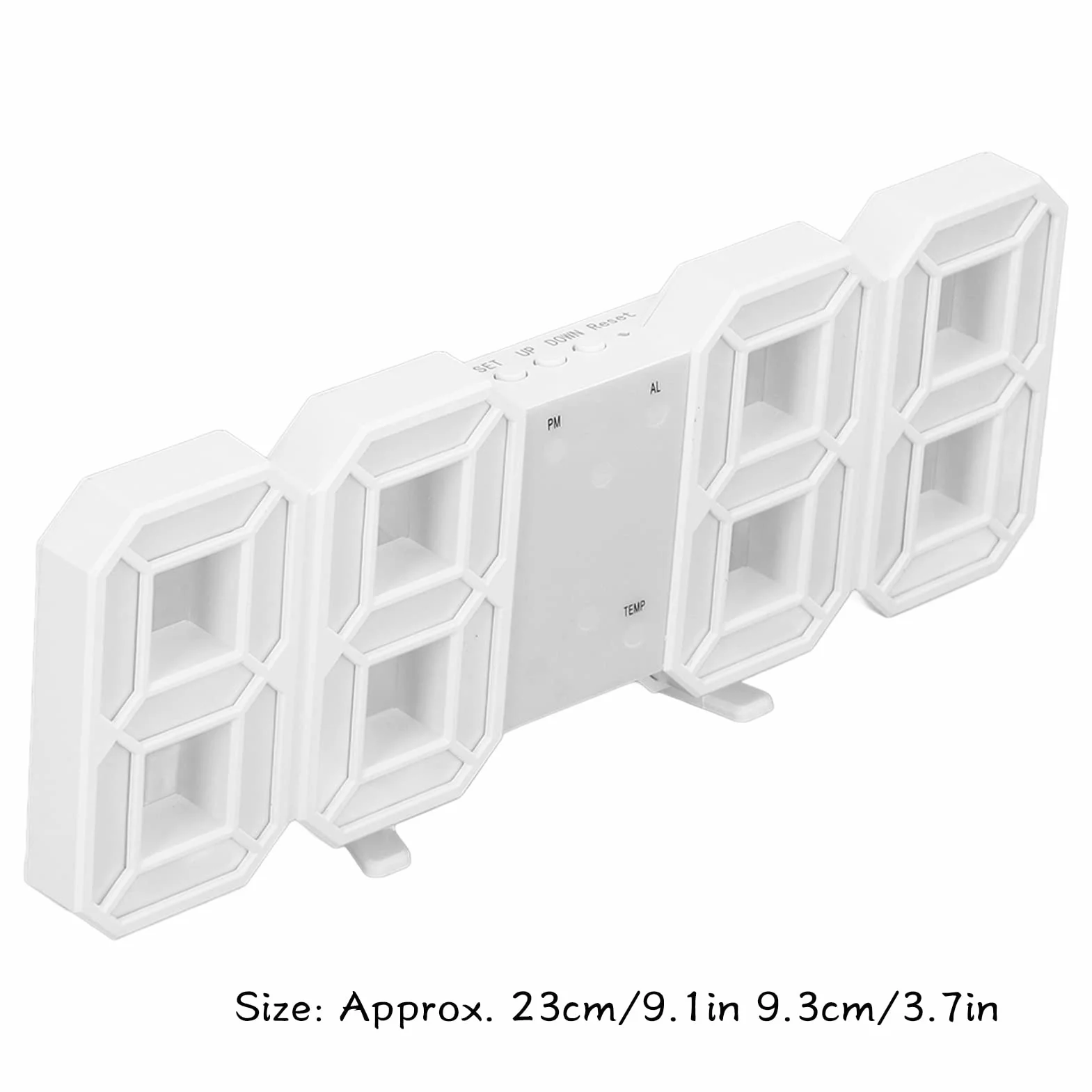 Zerodis Cyfrowy zegar ścienny, cyfrowy budzik 3D LED na biurko z wyświetlaczem czasu i temperatury, oświetlenie LED, lampka nocna, dekoracyjne zegary do kuchni, sypialni, biura (biała rama, biały